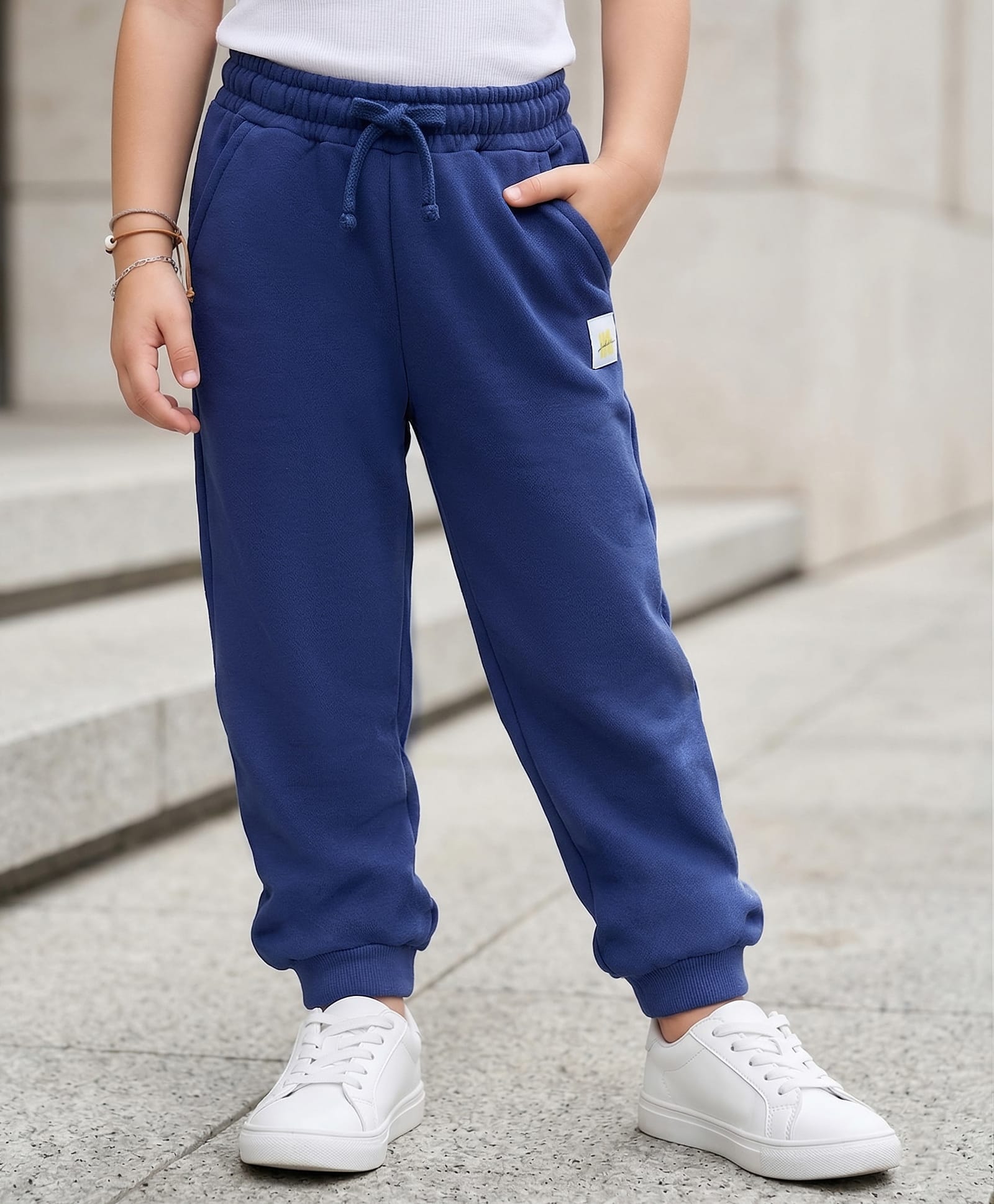 kookie kids india Kookie Kids Terry Knit Full Length Solid Lounge Pant with Small Badge Draw Cord & 2 Pockets - Navy Blue-picture-18