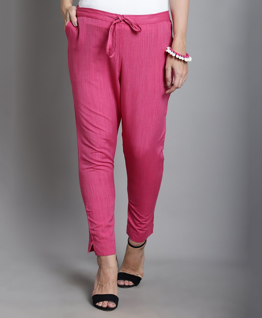 Moms Maternity Cotton Woven Solid Maternity Trousers - Pink-image-38