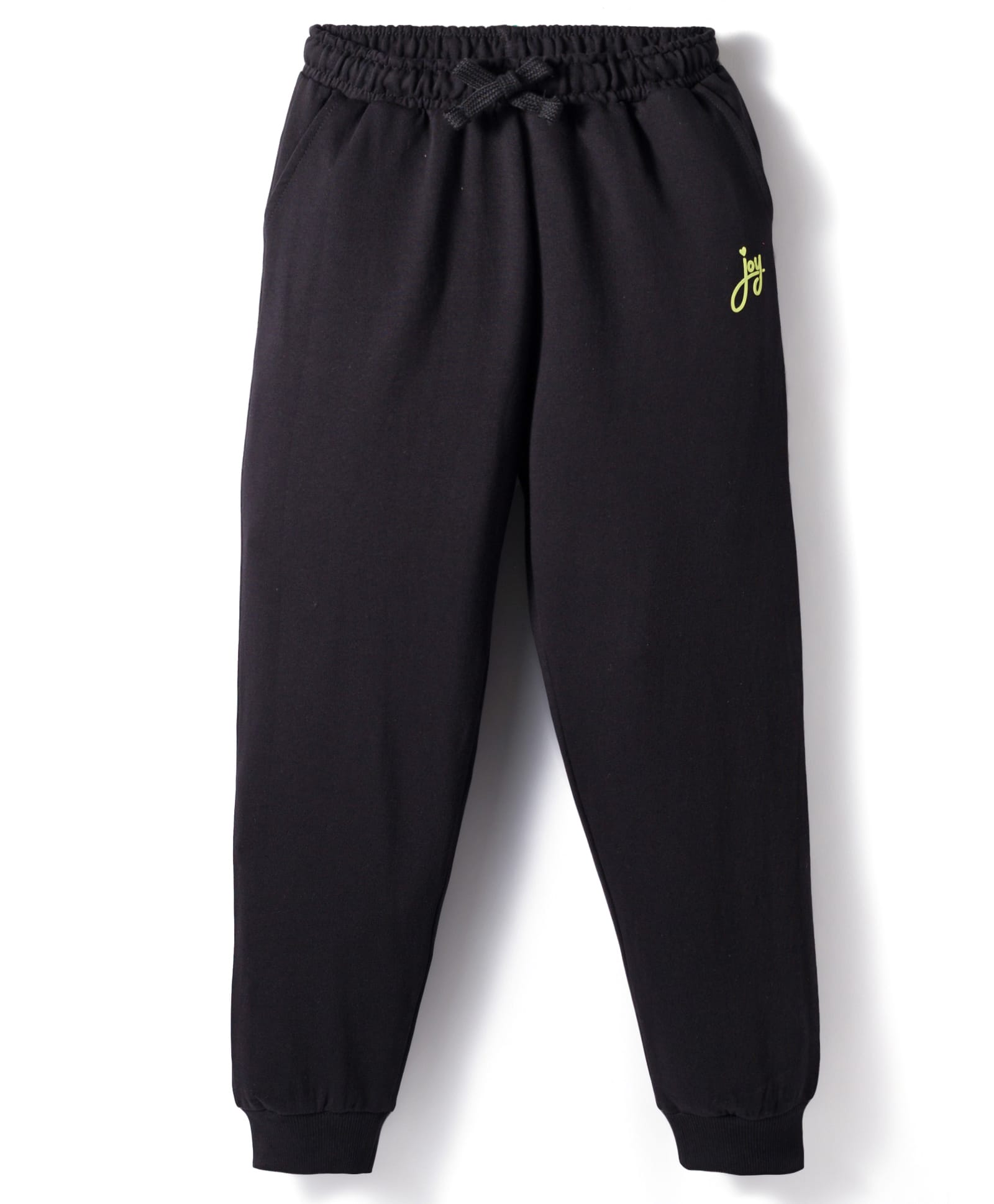 kookie kids india Kookie Kids Terry Knit Full Length Joggers With Joy Print & Pockets - Black-picture-10