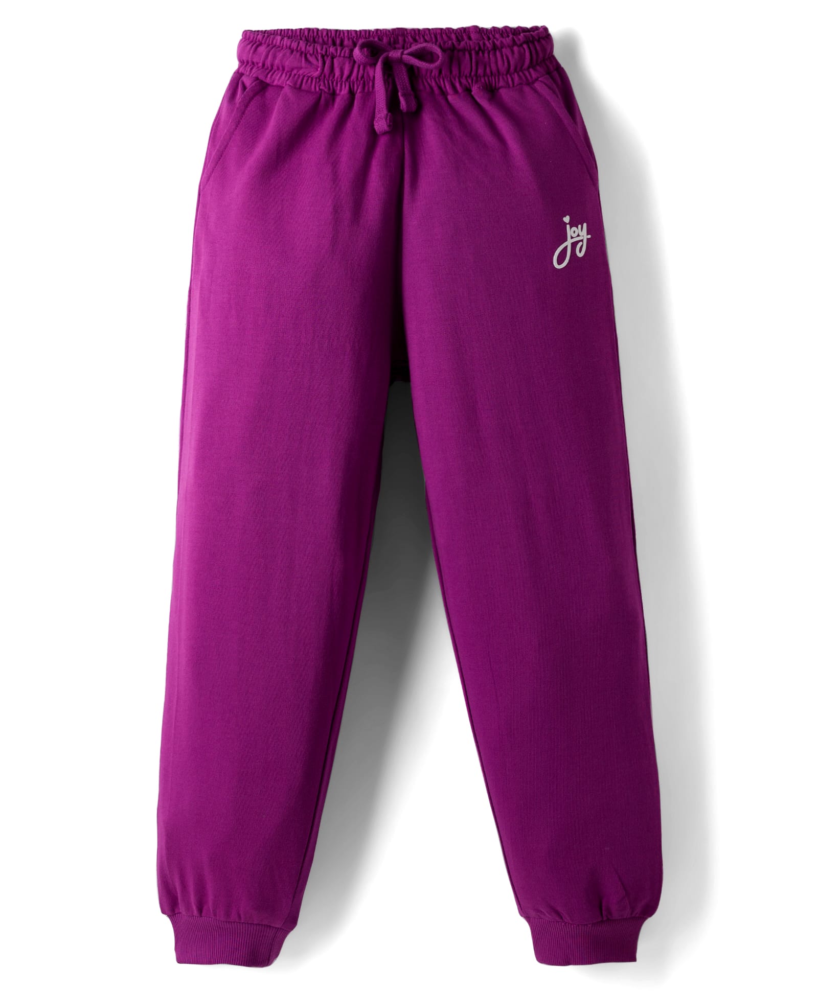 kookie kids india Kookie Kids Terry Knit Full Length Joggers With Joy Print & Pockets - Violet-picture-28