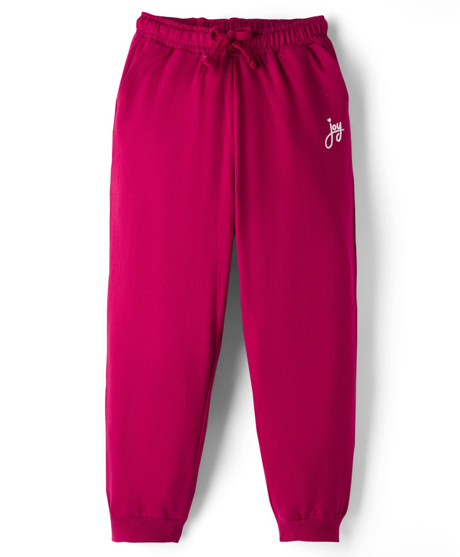 Kookie Kids India Terry Knit Full Length Joggers With Joy Print & Pockets - Red-picture-21