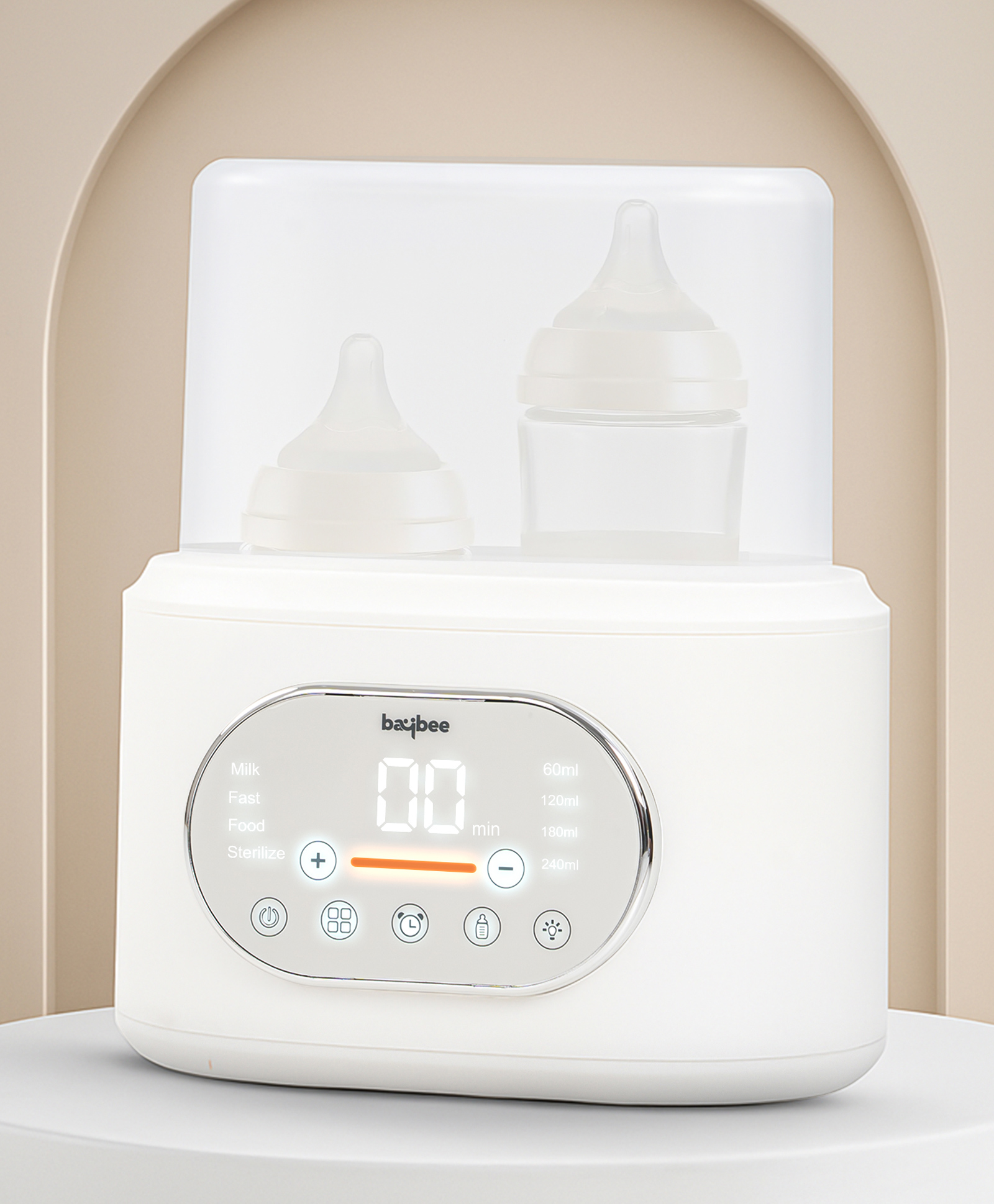 BAYBEE Duowarm 10-in-1 Bottle Warmer for Baby Milk & Food | Electric Double Bottle Sterilizer & Heater with LED Touch, Timer, Auto Shut-Off, Night Light | BPA-Free Baby Bottle Warmer