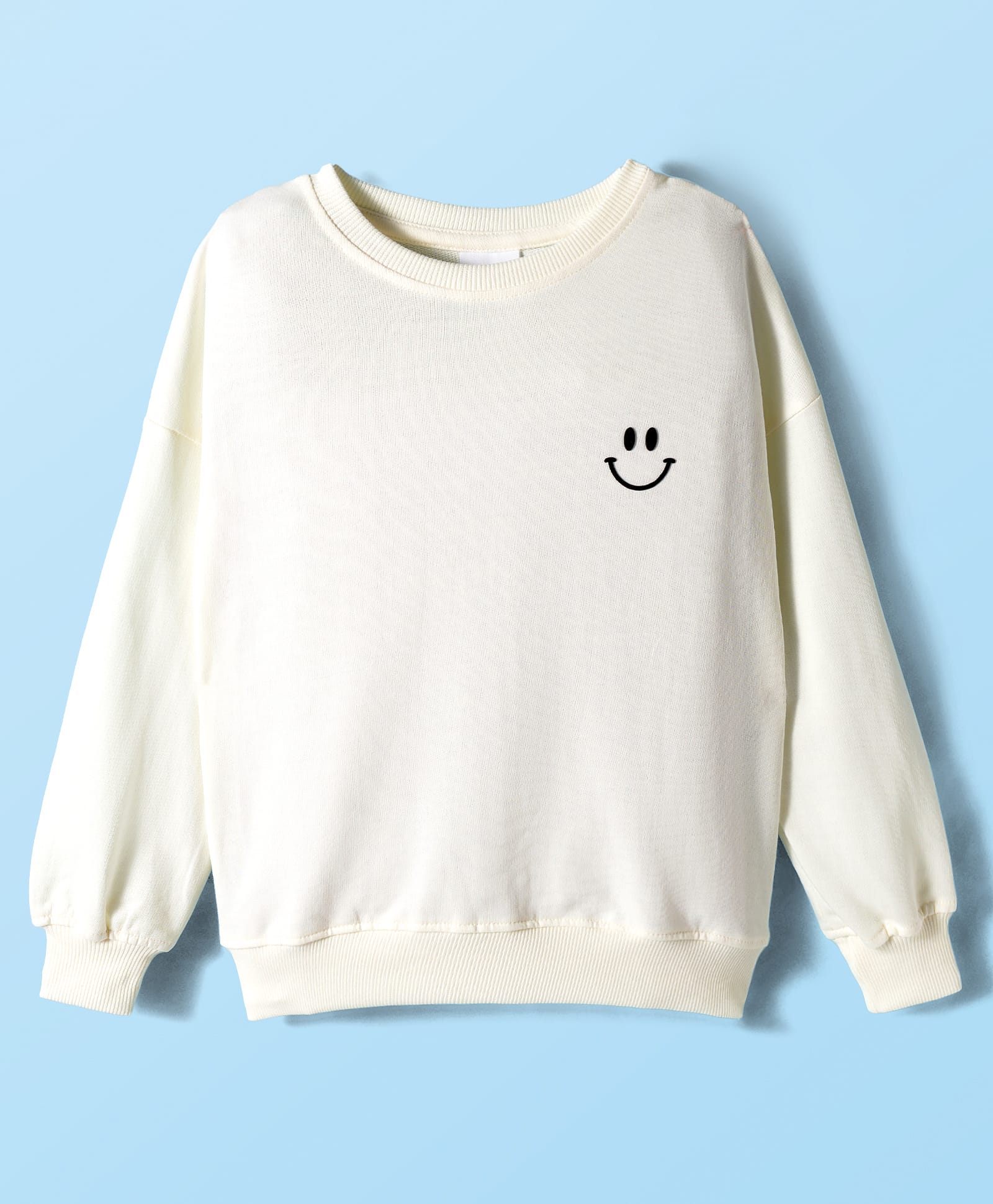 kookie kids india Kookie Kids Terry Knit Full Sleeves Sweatshirt With Smiley Print & Rib - Off White-picture-28