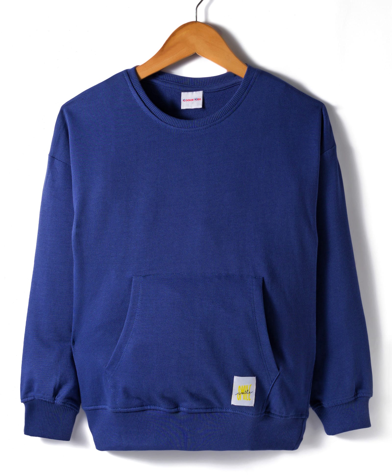 kookie kids india Kookie Kids Terry Knit Full Sleeves Solid Color Pullover Sweatshirt with Kangaroo Pocket - Navy Blue-picture-20