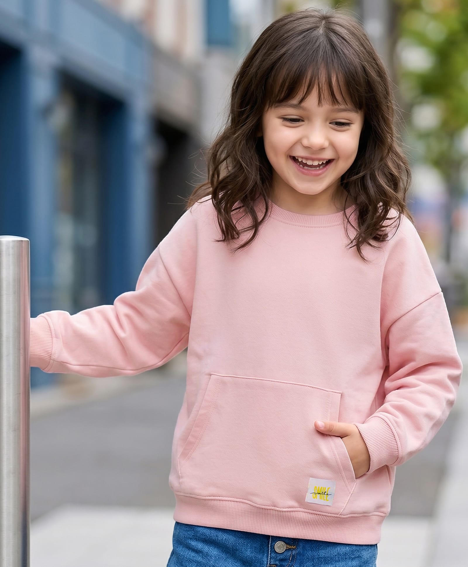 kookie kids india Kookie Kids Terry Knit Full Sleeves Solid Color Pullover Sweatshirt with Kangaroo Pocket - Pink-picture-22