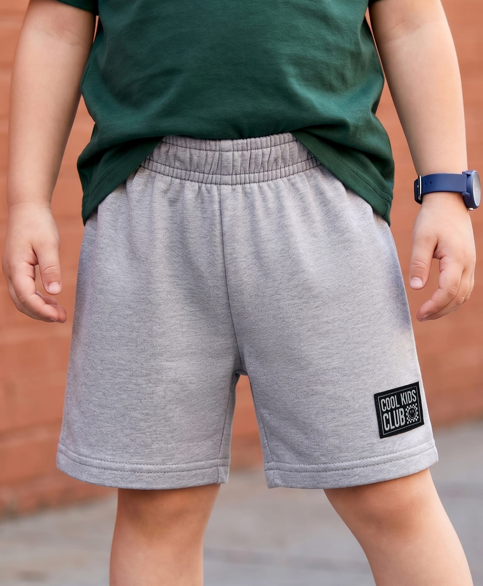 kookie kids india Kookie Kids Single Jersey Knit Above Knee Length Shorts With Text Badges - Grey-picture-17