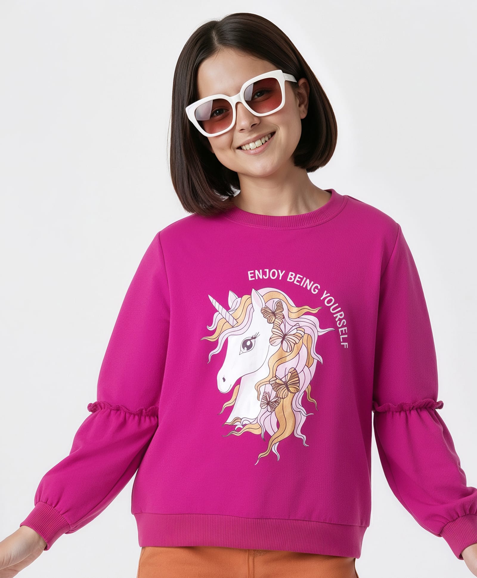 Pine Kids Cotton Knit Full Sleeves Sweatshirt With Unicorn Print - Fuchsia-picture-19