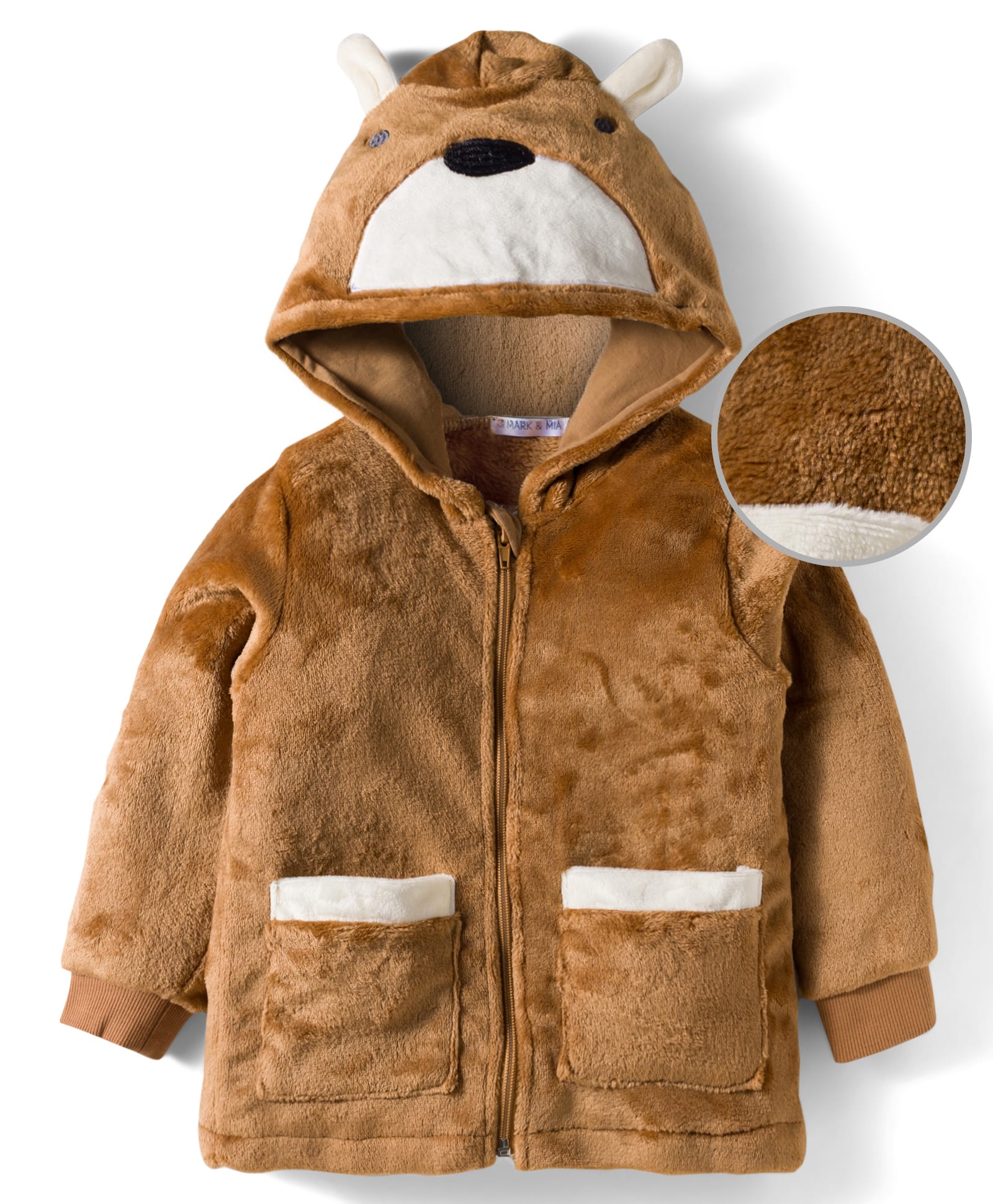 Mark & Mia Full Sleeves Hooded Jacket With Bear Face Applique - Brown-image-29