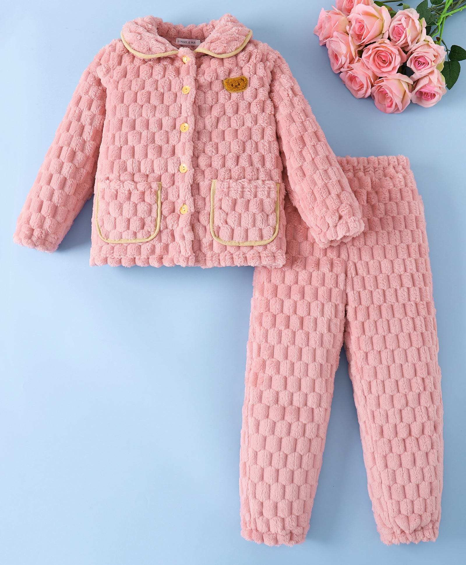 Mark & Mia Full Sleeves Peter Pan Collar Winter Wear Night Suit - Pink-image-29