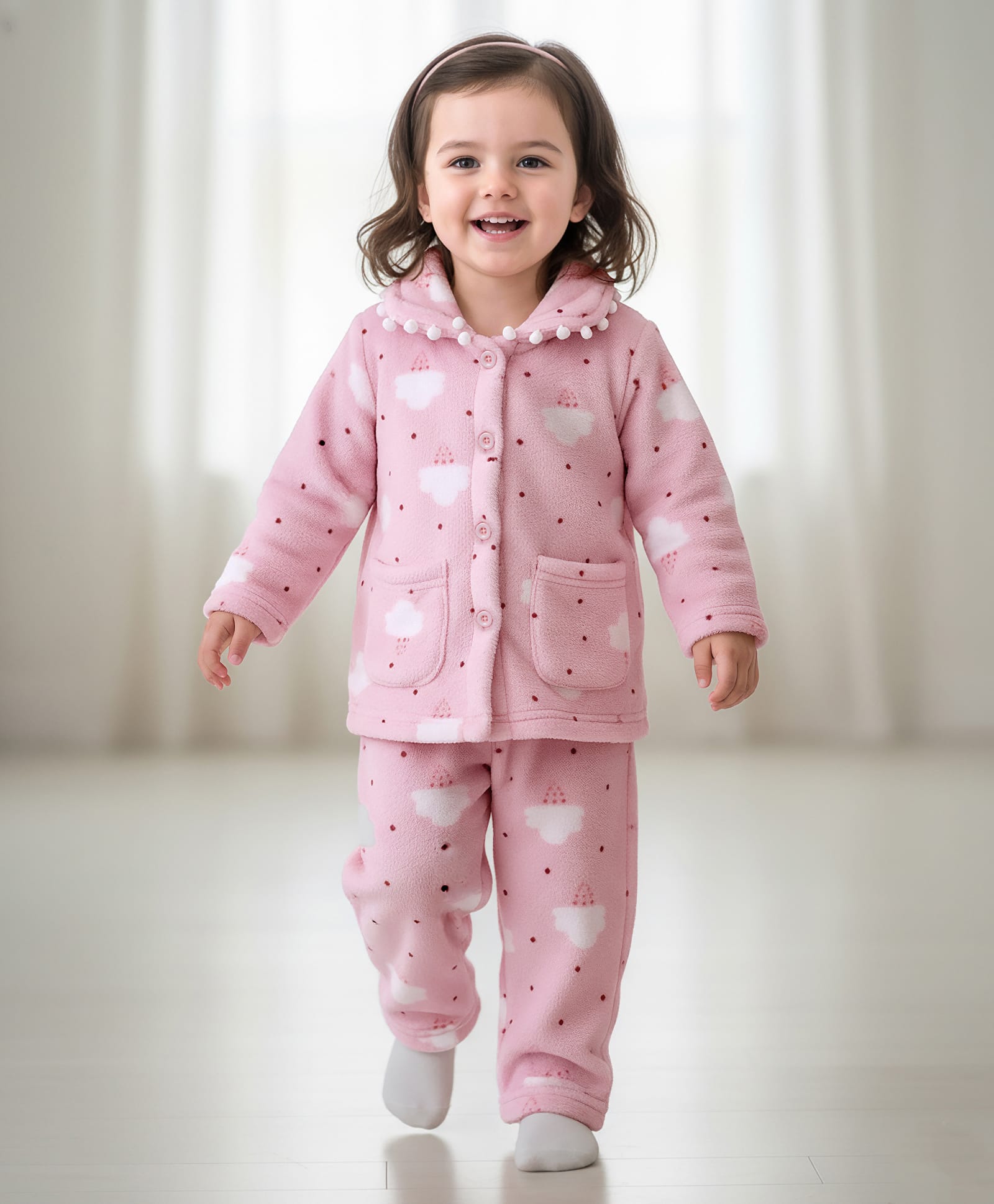 Mark & Mia Full Sleeves Winter Wear Night Suit With Polka Dot Print - Pink-image-33