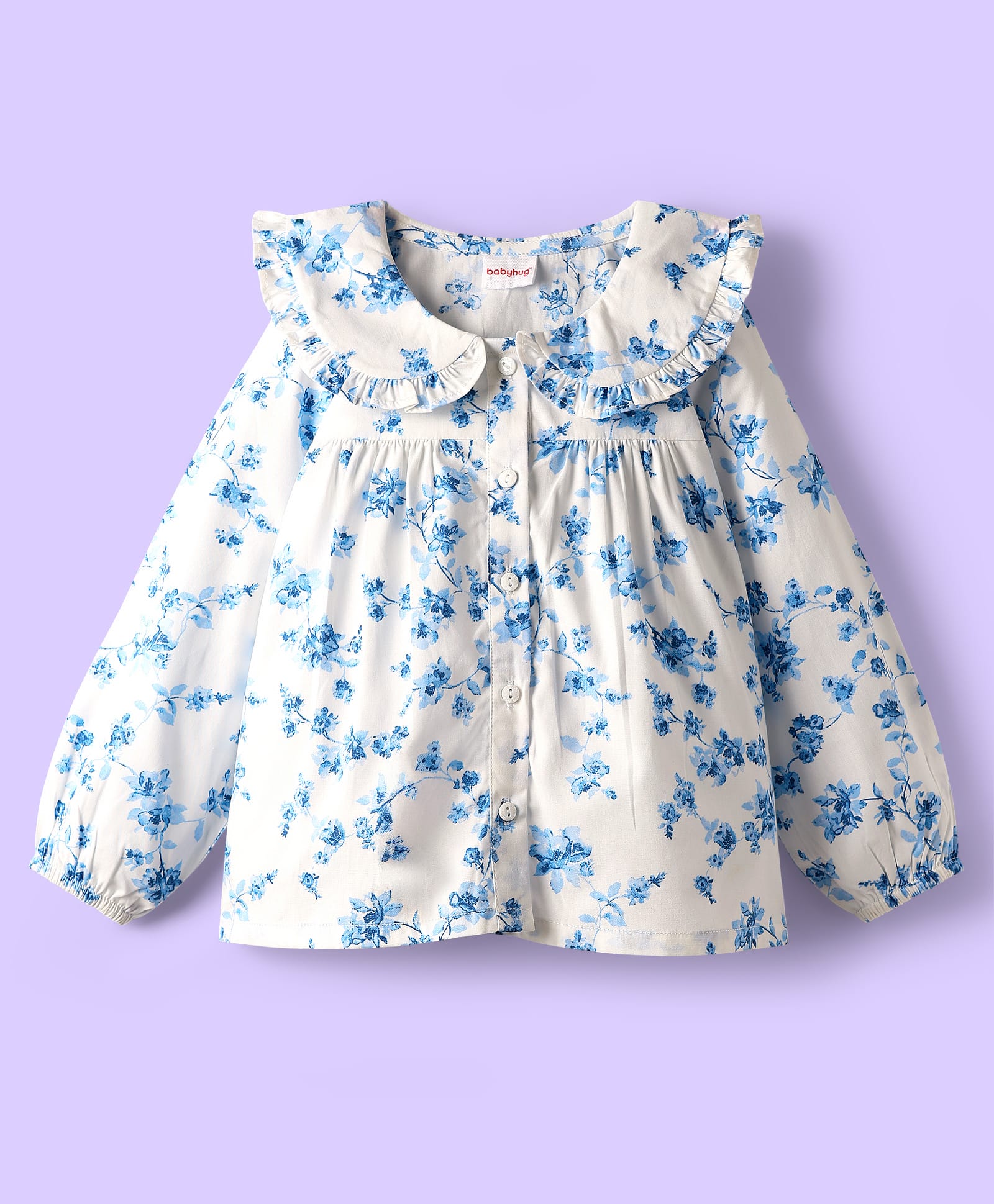 Babyhug 100% Cotton Poplin Woven Full Sleeves Floral Printed Peter Pan Collar Top - White-picture-34