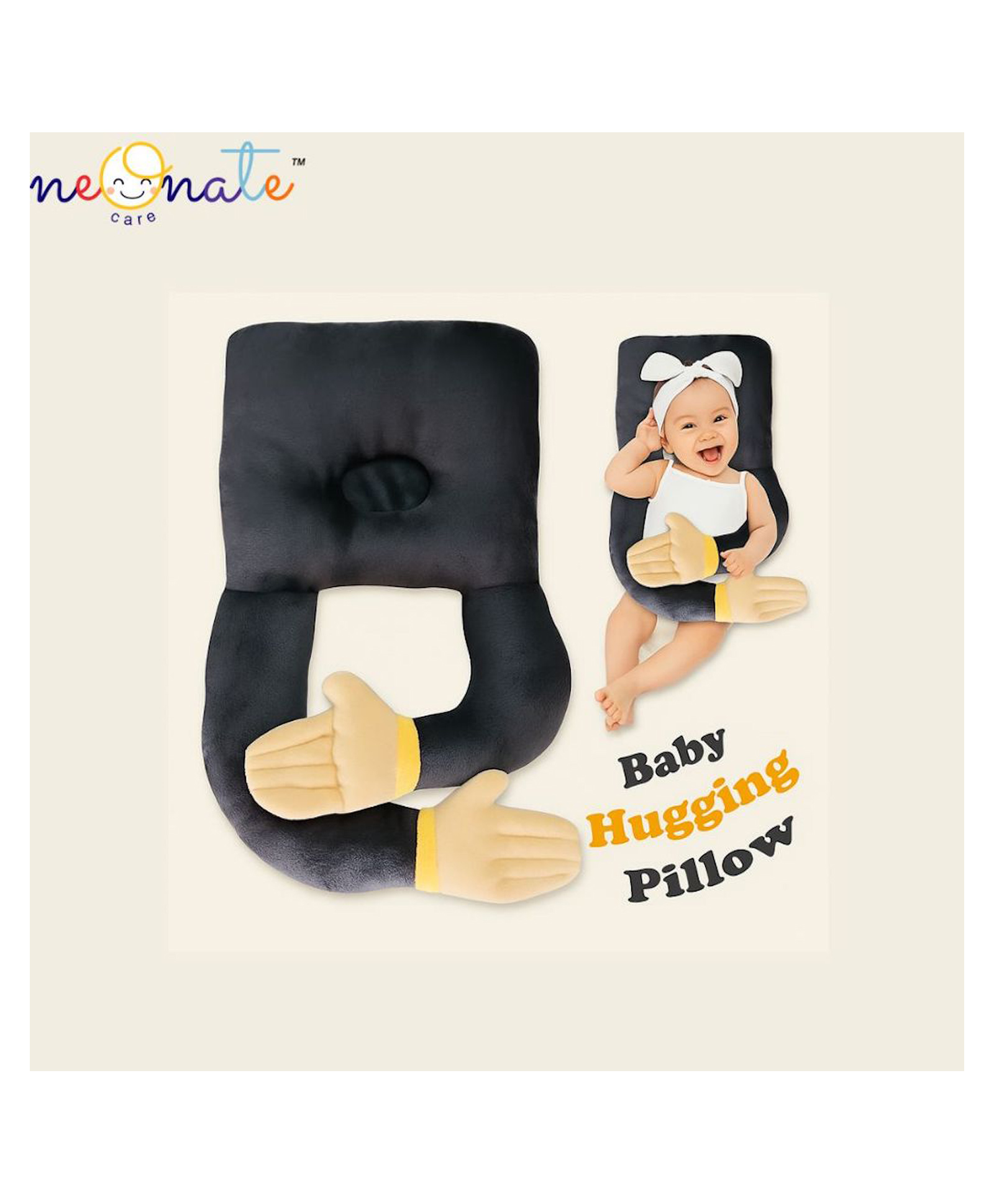 NeonateCare Baby Hugging Pillow for Head Shaping|Neck Support New Born Baby Infant Soft,Plush Pillow - Grey-picture-43
