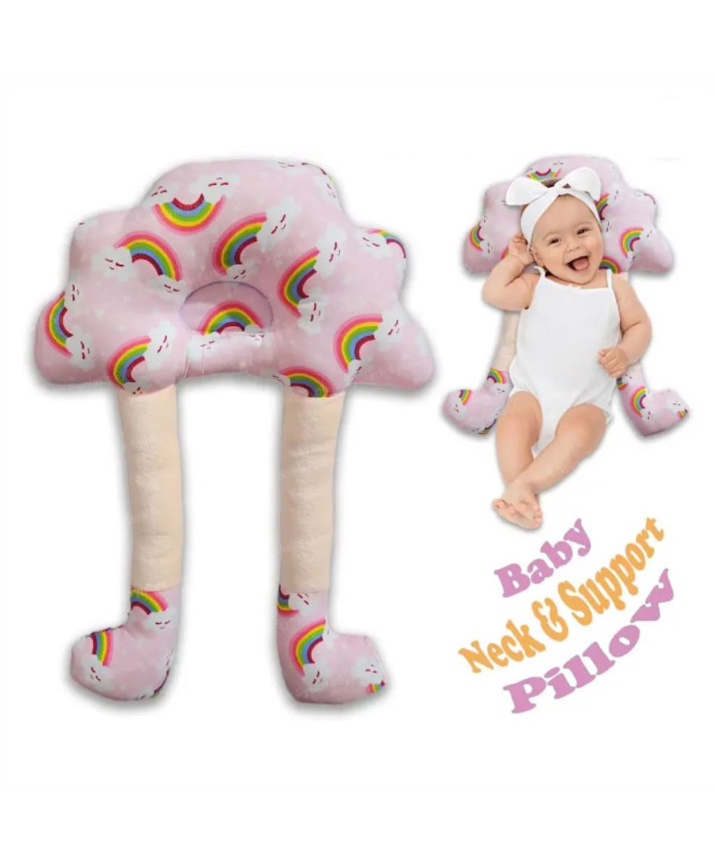 NeonateCare Baby Hugging Pillow for Head Shaping and Neck Support - Pink Rainbow neck Support Pillow-picture-22