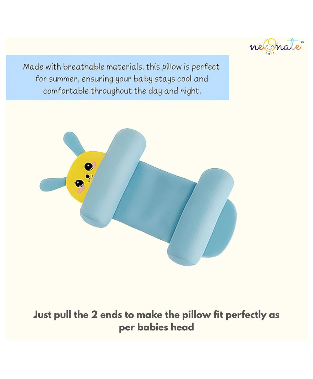 NeonateCare Adjustable Grow with me fit Perfect Airflow Sweat Free Comfort Neck Pillow - Light Blue