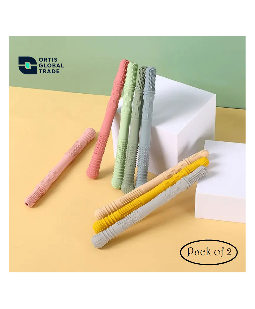Ortis Baby Teething Teether Toys with Cleaning Brush Soft Chew Straws - Pack of 2 (Color may vary )-picture-13