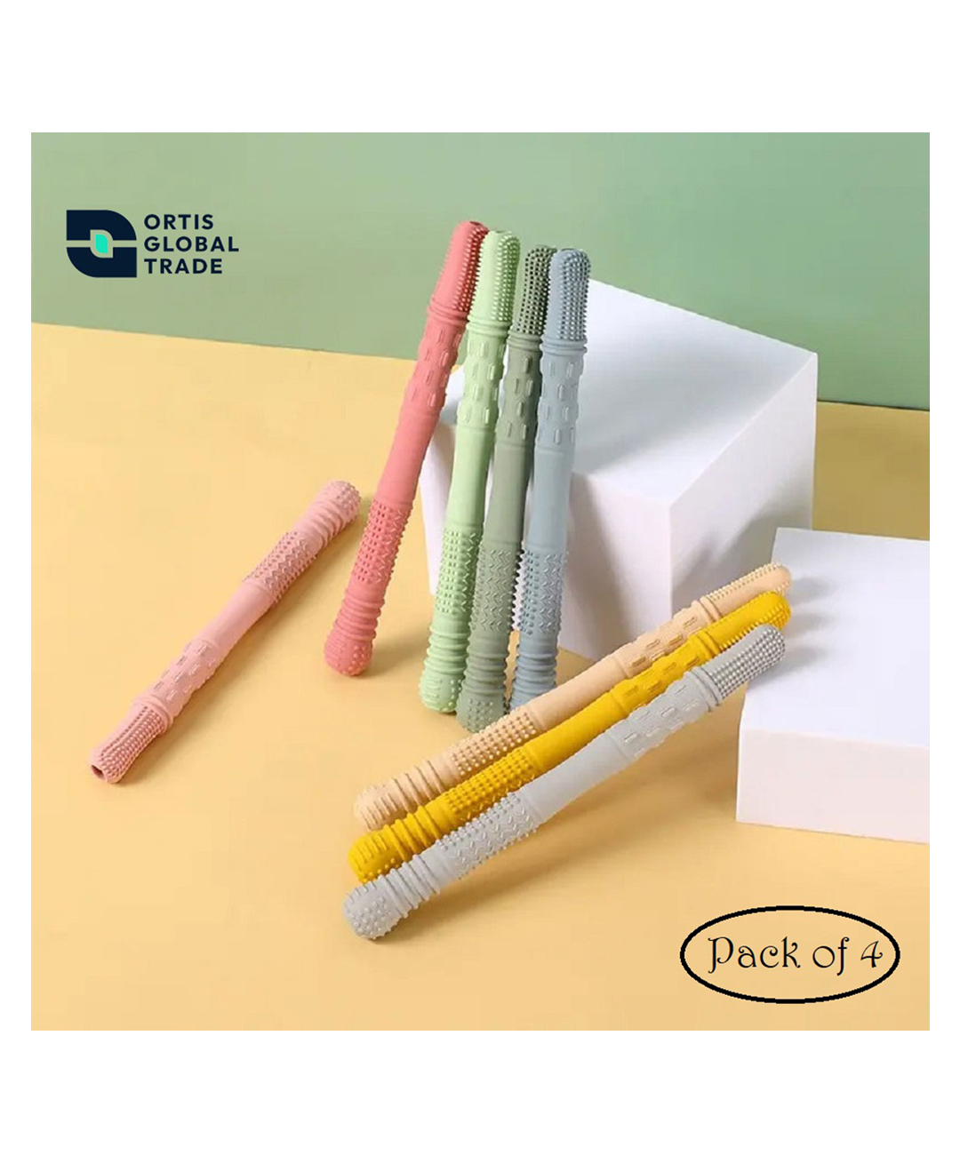 Ortis Baby Teething Teether Toys with Cleaning Brush Soft Chew Straws - Pack of 4 (Color may vary)-picture-13
