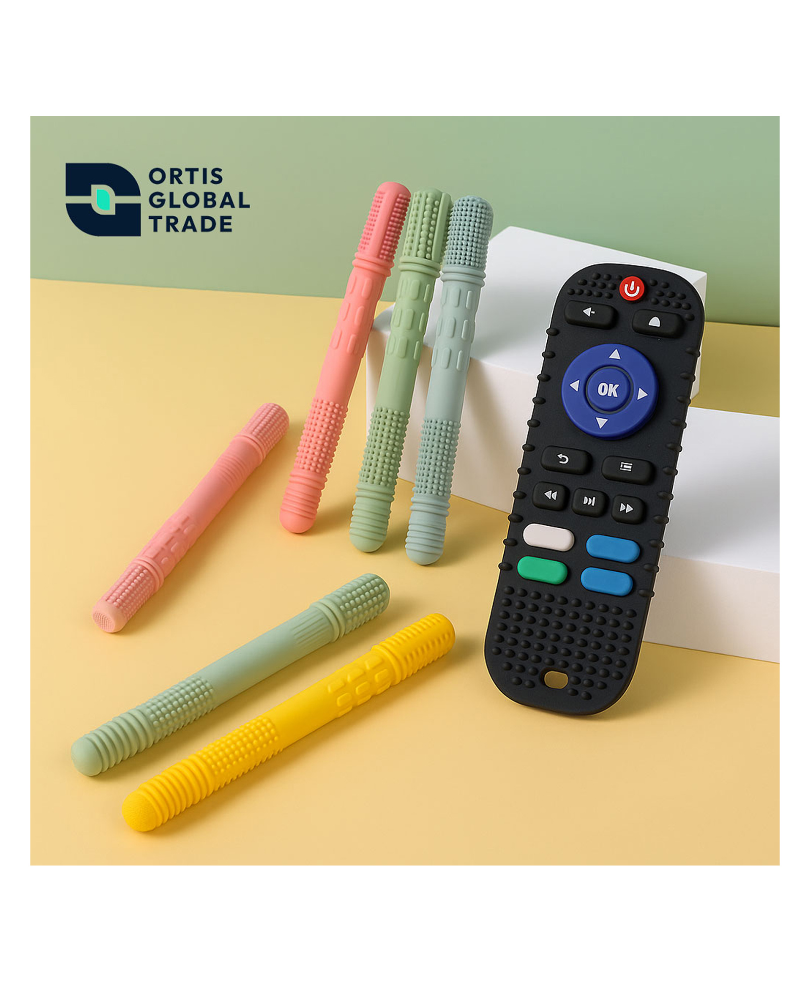Ortis Baby Teething Teether Toys with Cleaning Brush Soft Chew Straws And Remote teether-picture-19