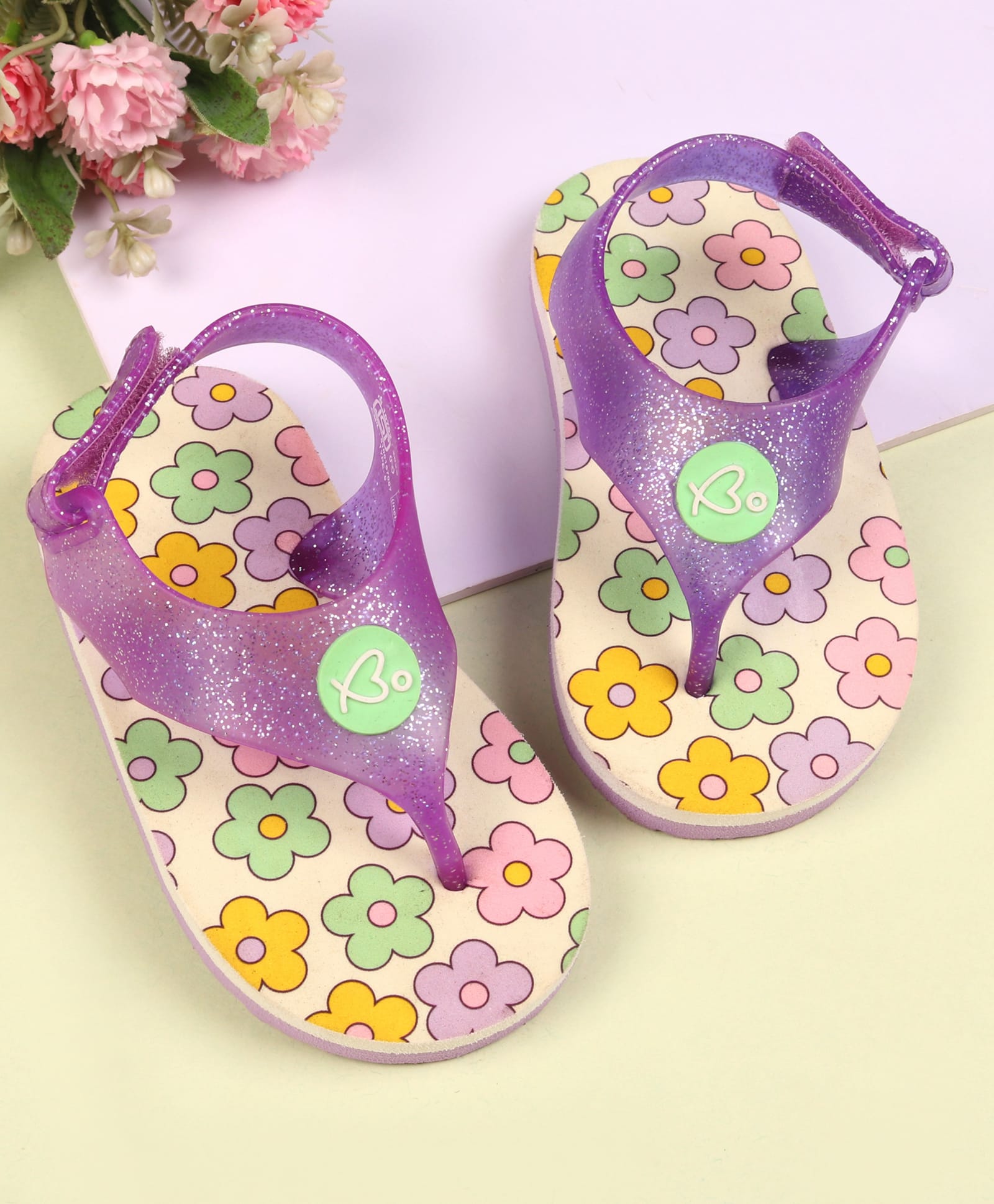 Babyoye Velcro Closure Floral Printed Flip Flops - Lavender-image-20