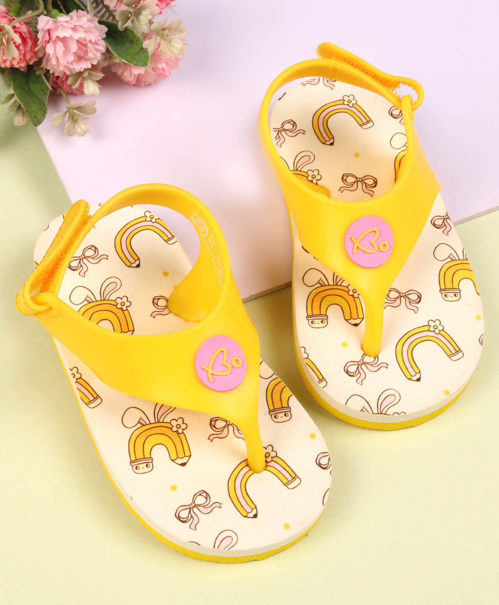 Babyoye Velcro Closure Flip Flops with Pencil Print - Yellow-picture-24
