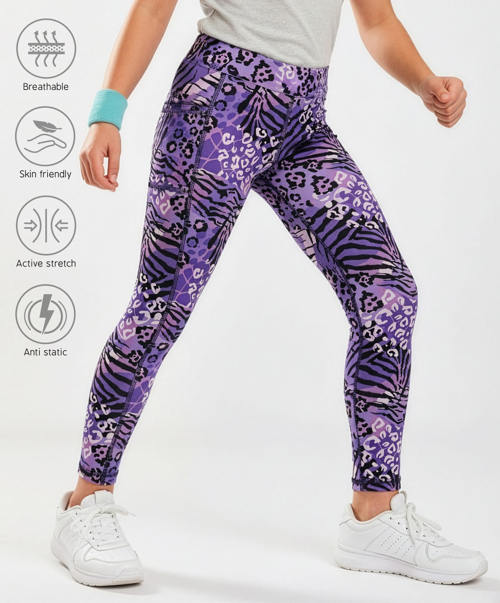 Pine Active Knit Full Length Super Stretch Printed Leggings - Violet