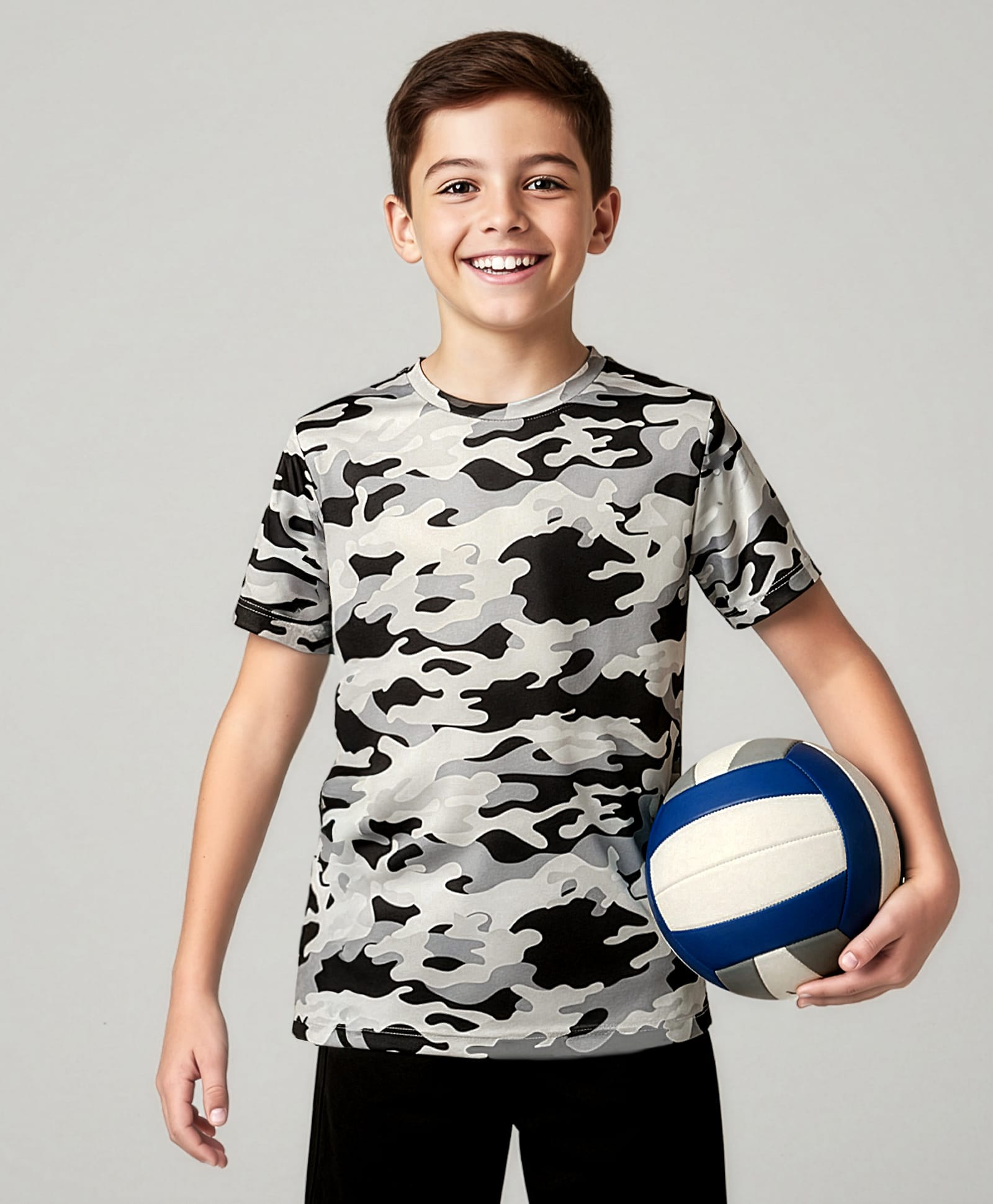 Pine Active Knit Half Sleeves T-Shirt with Camouflage Print - Grey & Black-image-48