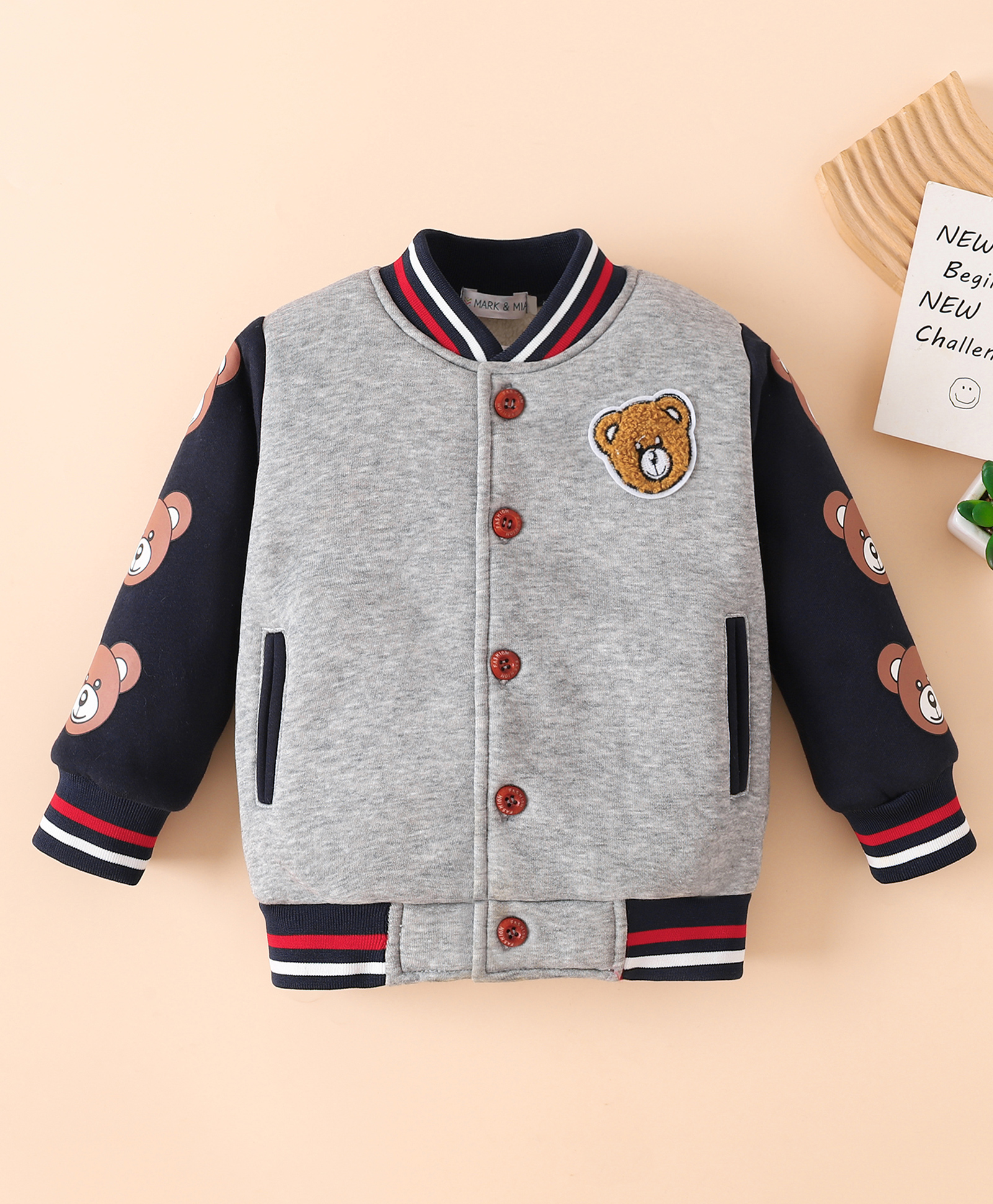 Mark & Mia Full Sleeves Bomber Jacket With Teddy Bear Print & Embroidery - Grey-picture-23