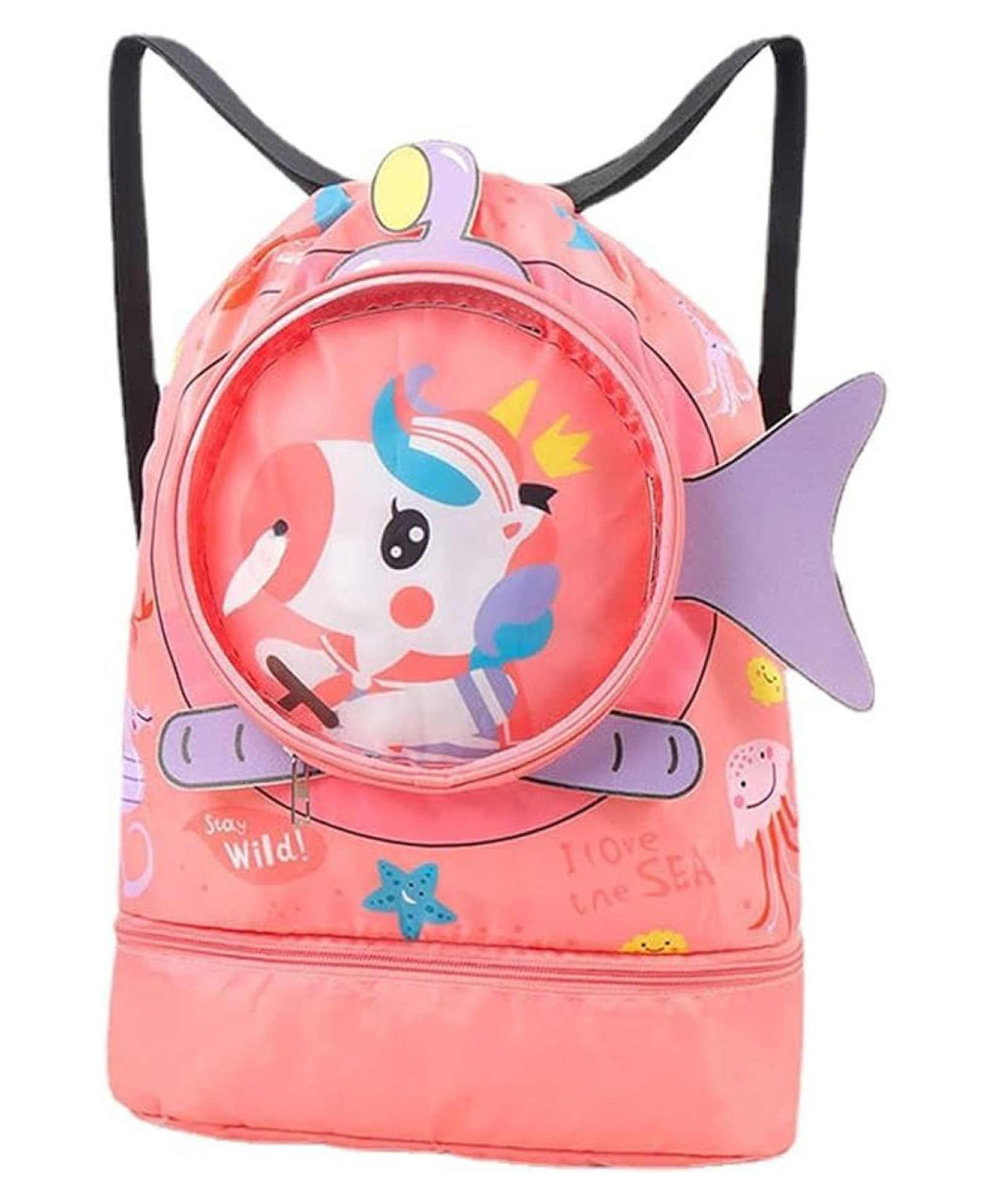 New Pinch Swimming Bag with Unicorn Print Pink| Wet Dry Separation| Transparent Pouch| Adjustable Strap| Ideal for Swimming Pool and Beach-picture-22