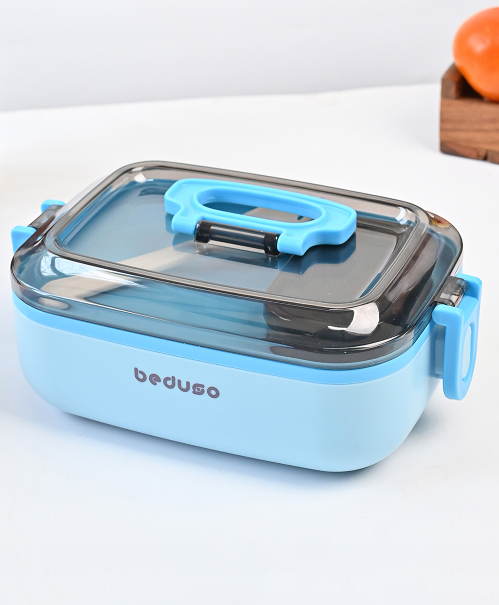 Von Casa Lunch Box with Spoon ,500 ml ,Blue ,Rectangular Shape-image-14