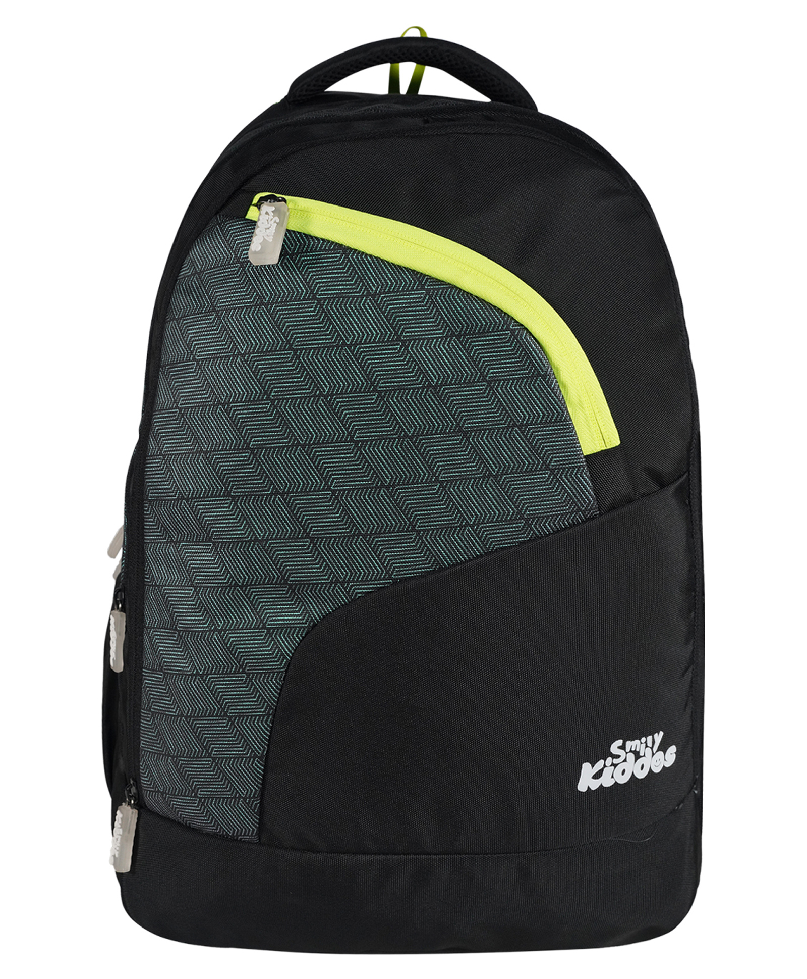 Smily Kiddos Smarty Backpack Black & Neon Green | 19 Inch School Backpack-image-14