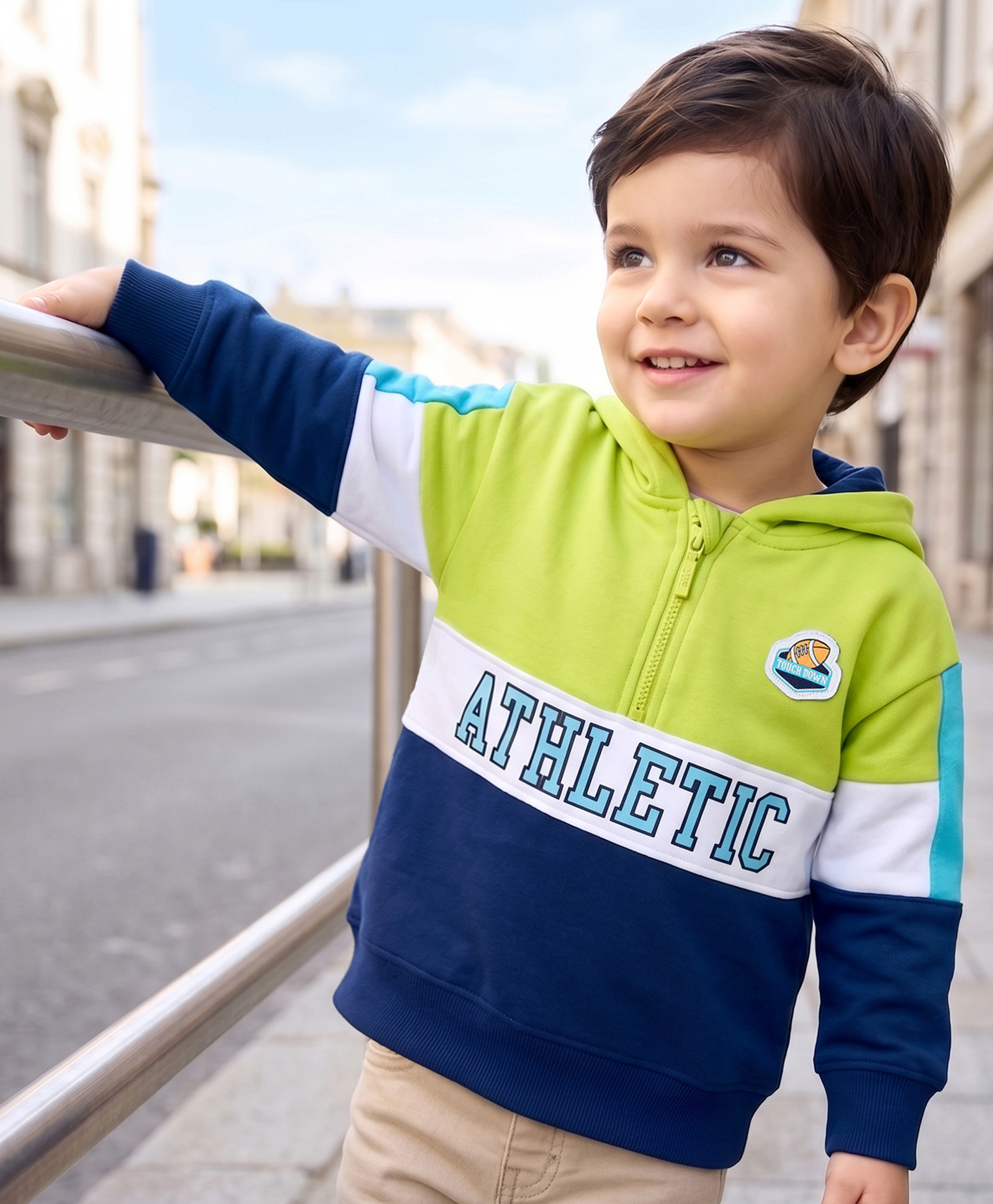 Babyhug Fleece Knit Full Sleeves Hooded Sweatshirt with Text Graphic & Cut & Sew Design - Multicolor-image-22