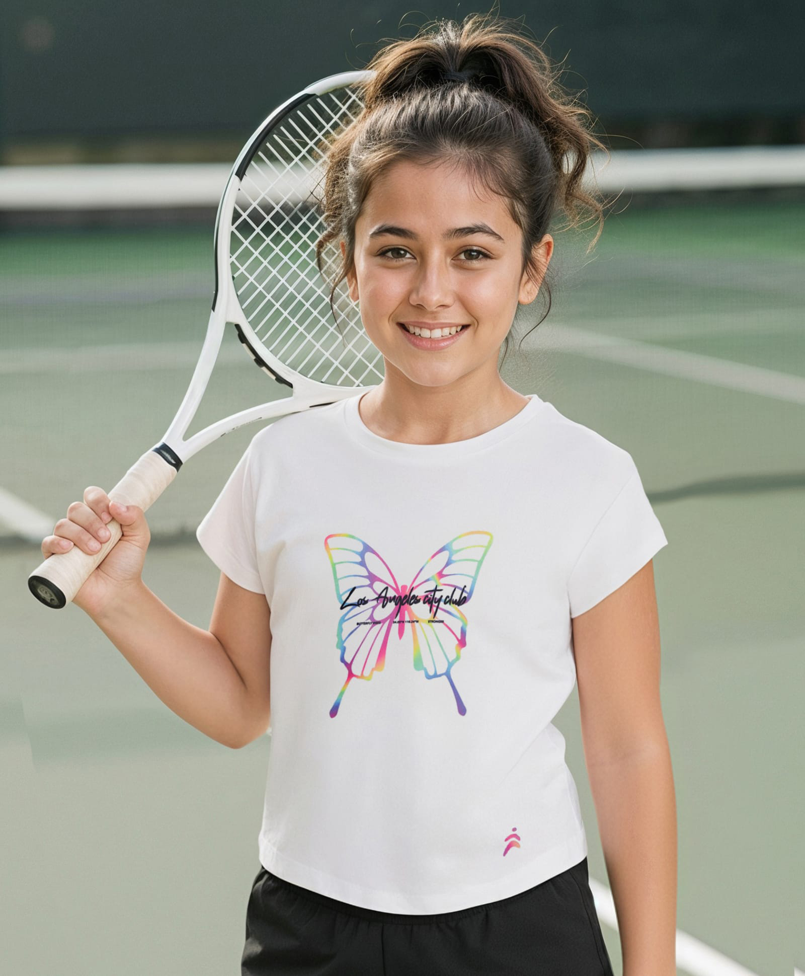 Pine Active Knit Half Sleeves T-Shirt with Butterfly Print - White-picture-8