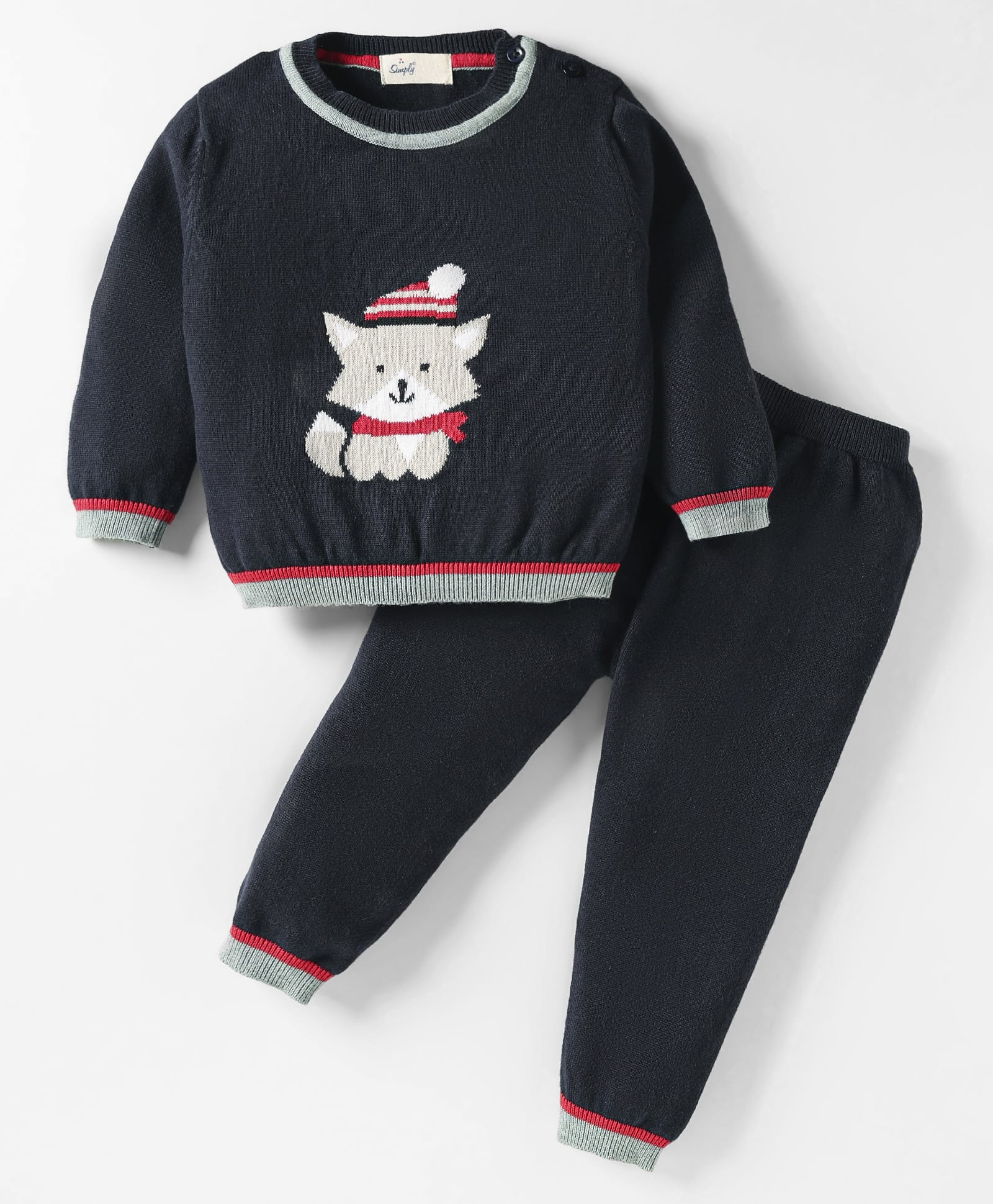 Simply Knitted Full Sleeves Pullover Sweater Set With Cat Design - Navy Blue-image-40