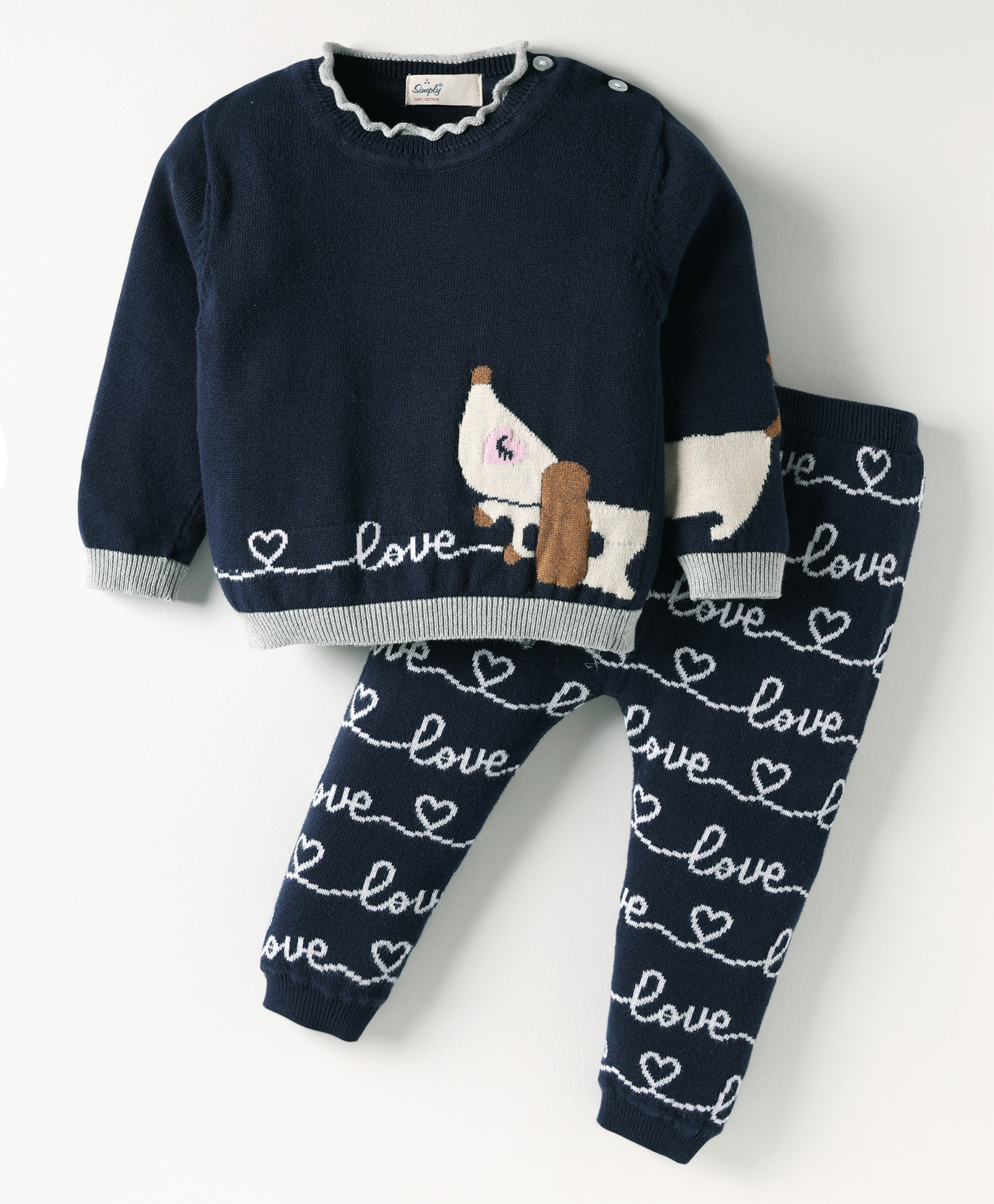 Simply Knitted Full Sleeves Sweater Set With Boat Design - Navy Blue & Yellow-picture-18