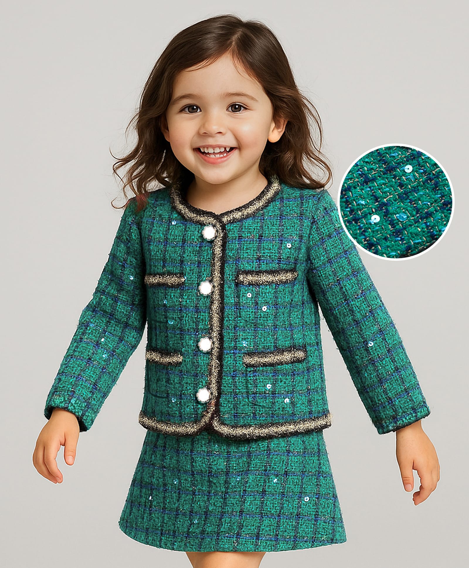 Mark & Mia Woven Full Sleeves Winter Party Top & Skirt with Sequin Detailing - Green-picture-28