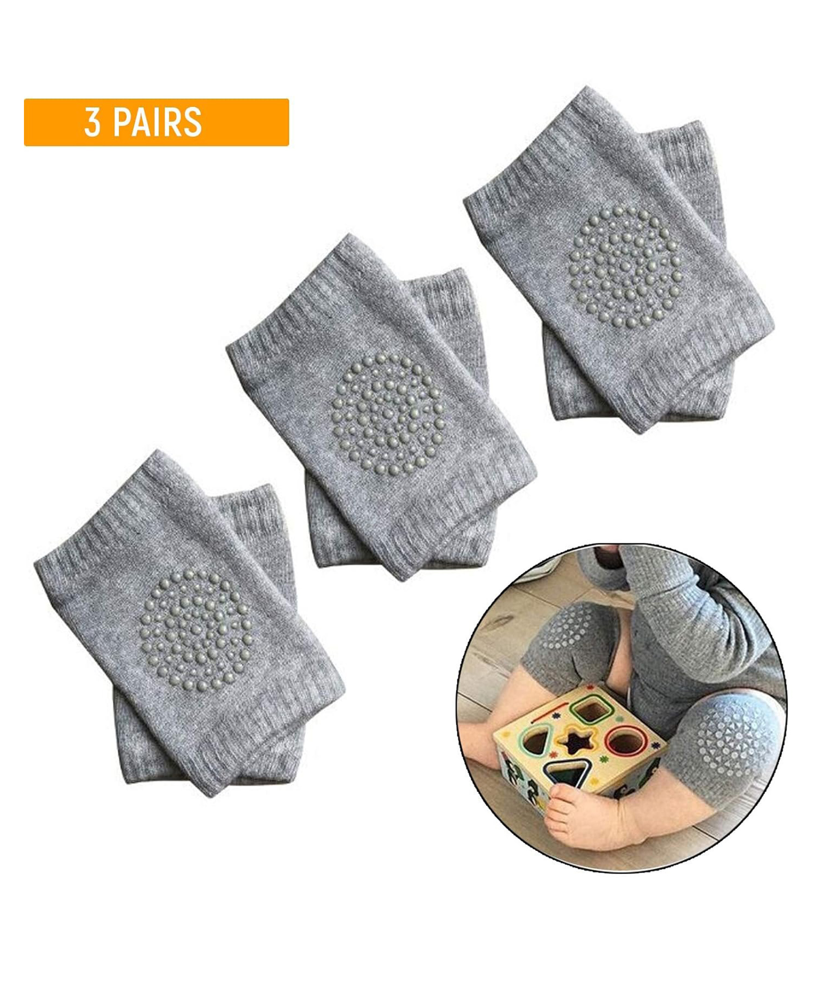 Safe-O-Kid Kids' Protective Gear Set Soft, Cushioned Knee & Elbow Pads for Baby (Grey, Pack of 3)-picture-21