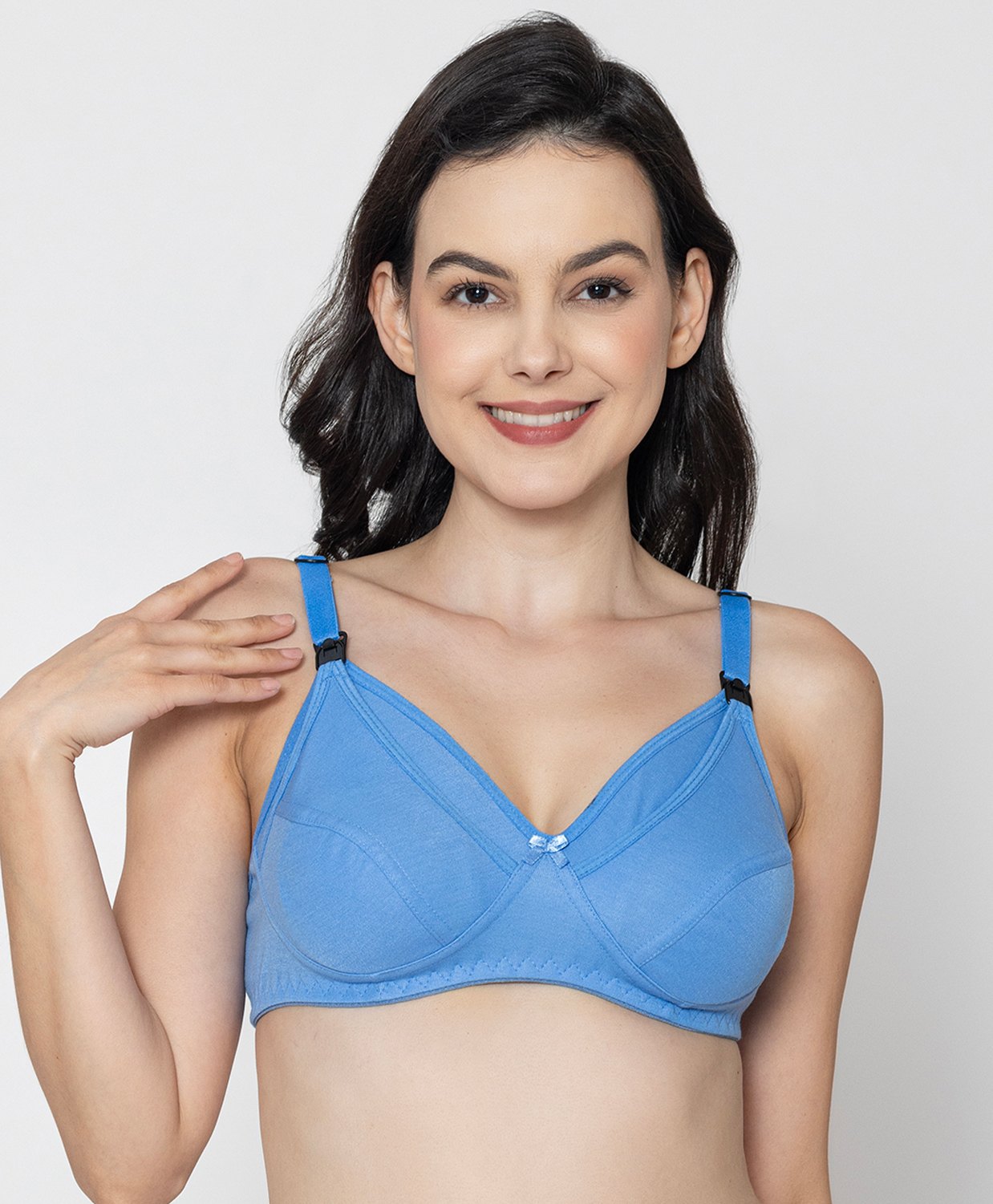 Mine4Nine Knit Solid Maternity Non Padded Bra With Nursing Access - Blue-image-22