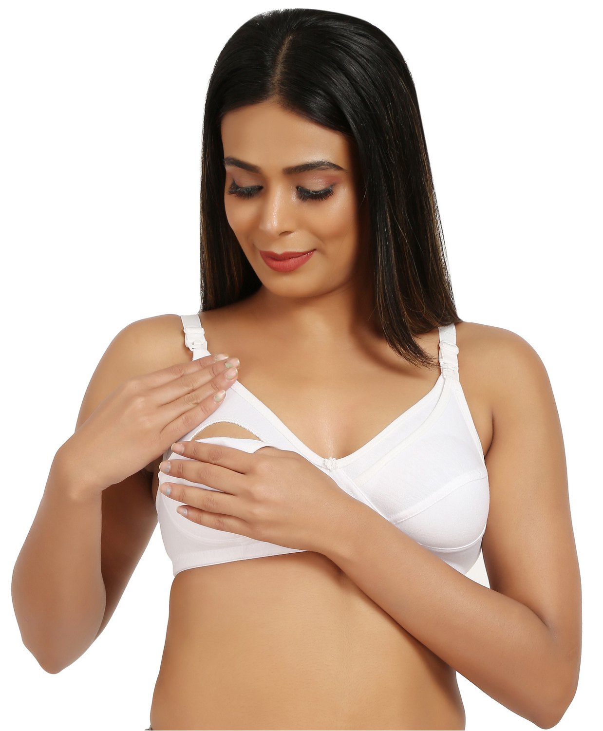 Mine4Nine Knit Solid Maternity Non Padded Bra With Nursing Access - White-picture-23