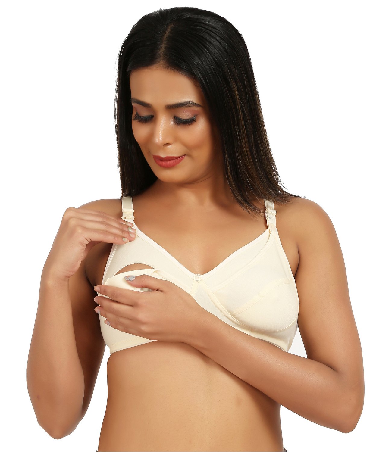 Mine4Nine Knit Solid Maternity Non Padded Bra With Nursing Access - Cream-picture-22