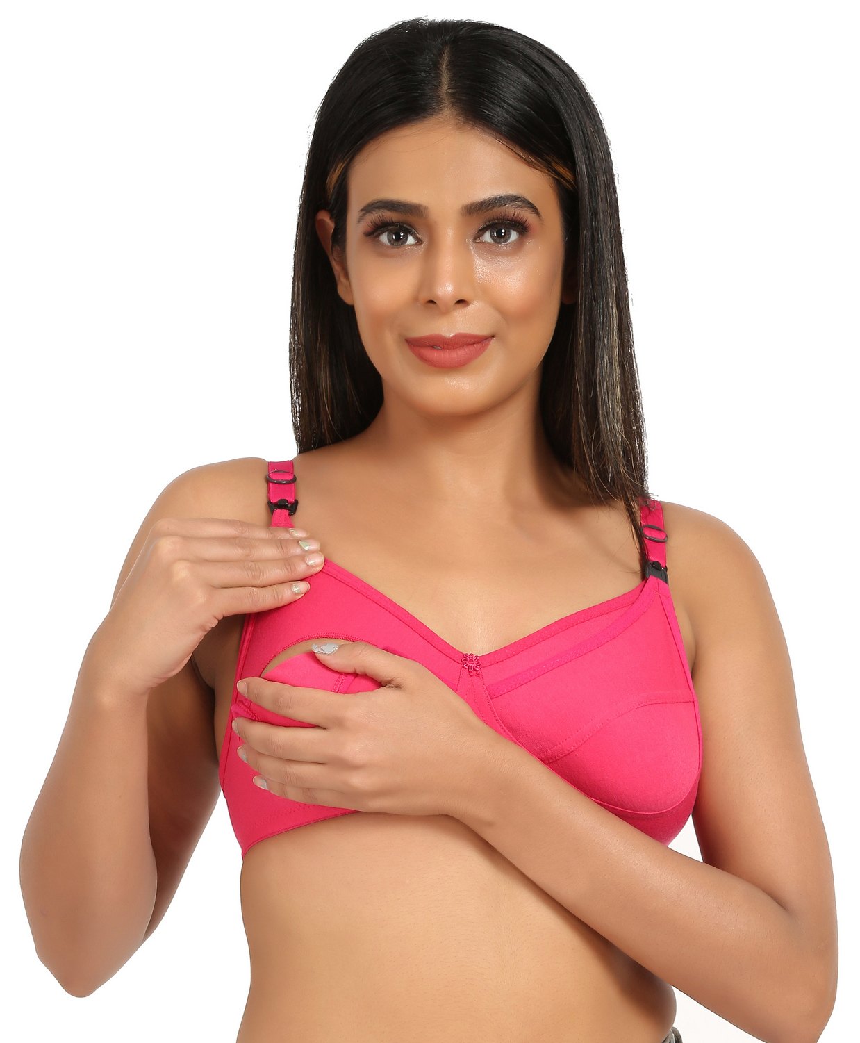 Mine4Nine Knit Solid Maternity Non Padded Bra With Nursing Access - Pink-image-21