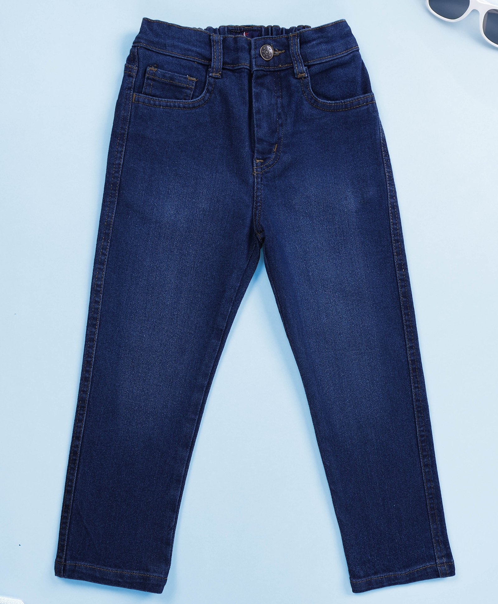 Kiddopanti Denim Woven Mild Washed Jeans - Medium Blue-picture-22