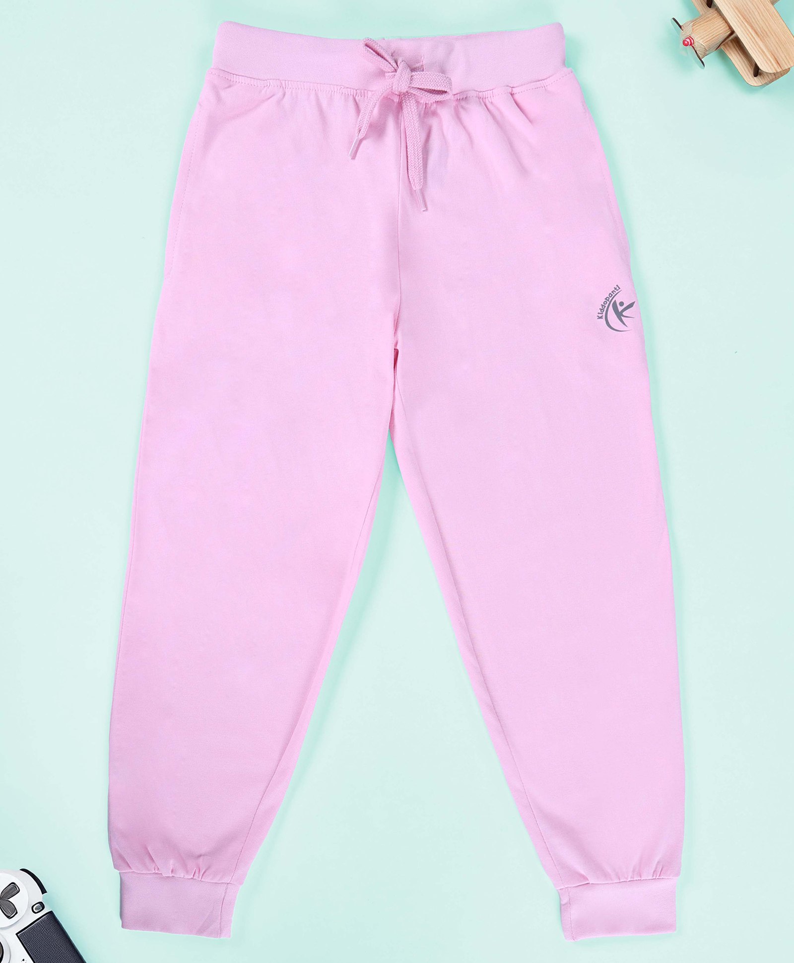 Kiddopanti Cotton Knit Solid Joggers - Baby Pink-picture-29