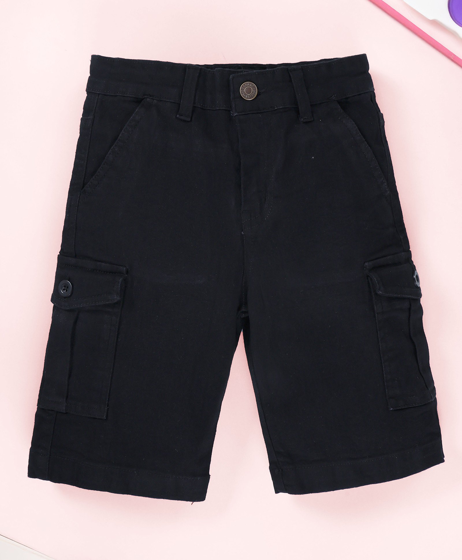 Kiddopanti Denim Woven Solid Shorts - Black-picture-17