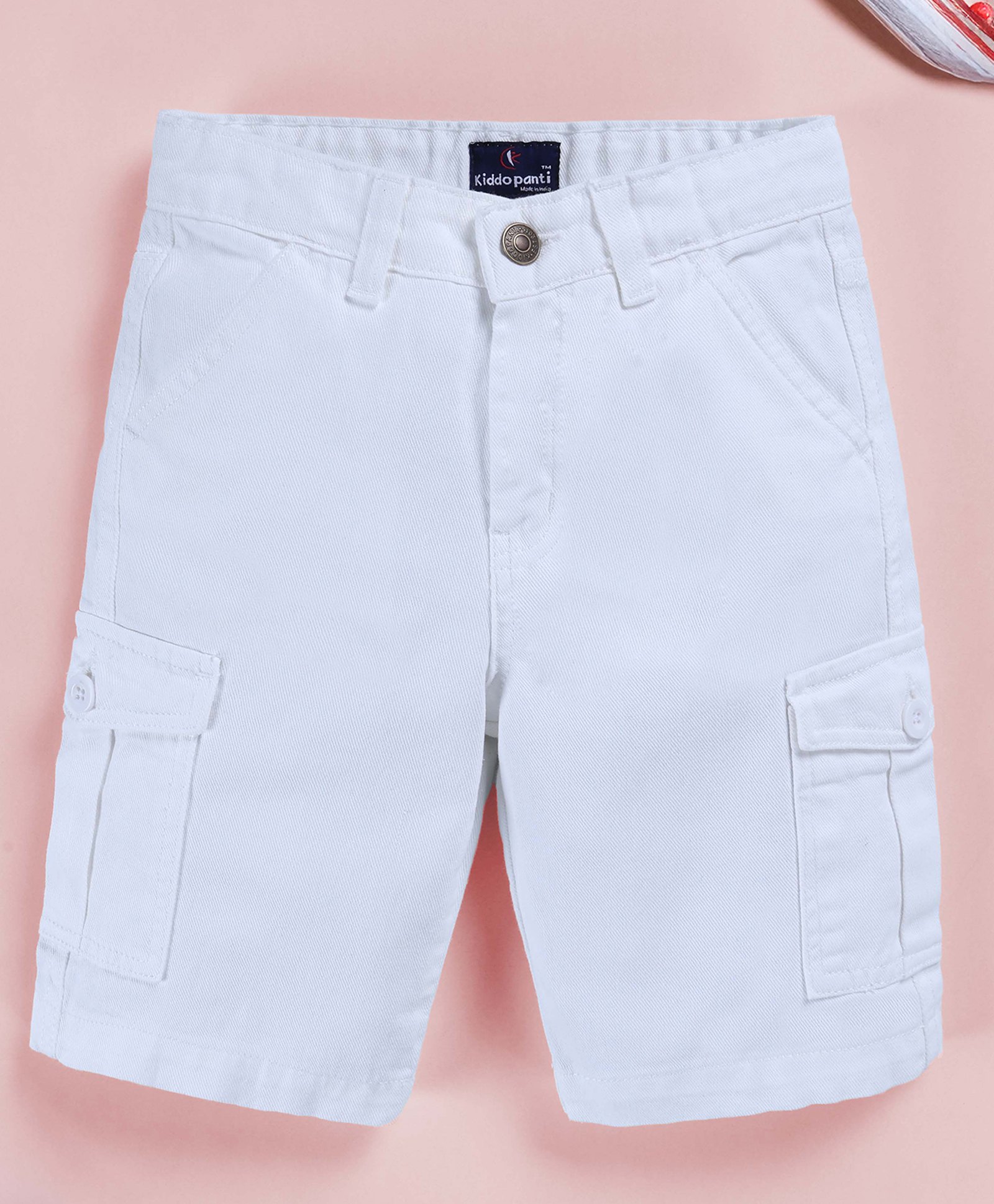 Kiddopanti Denim Woven Solid Shorts - White-picture-28