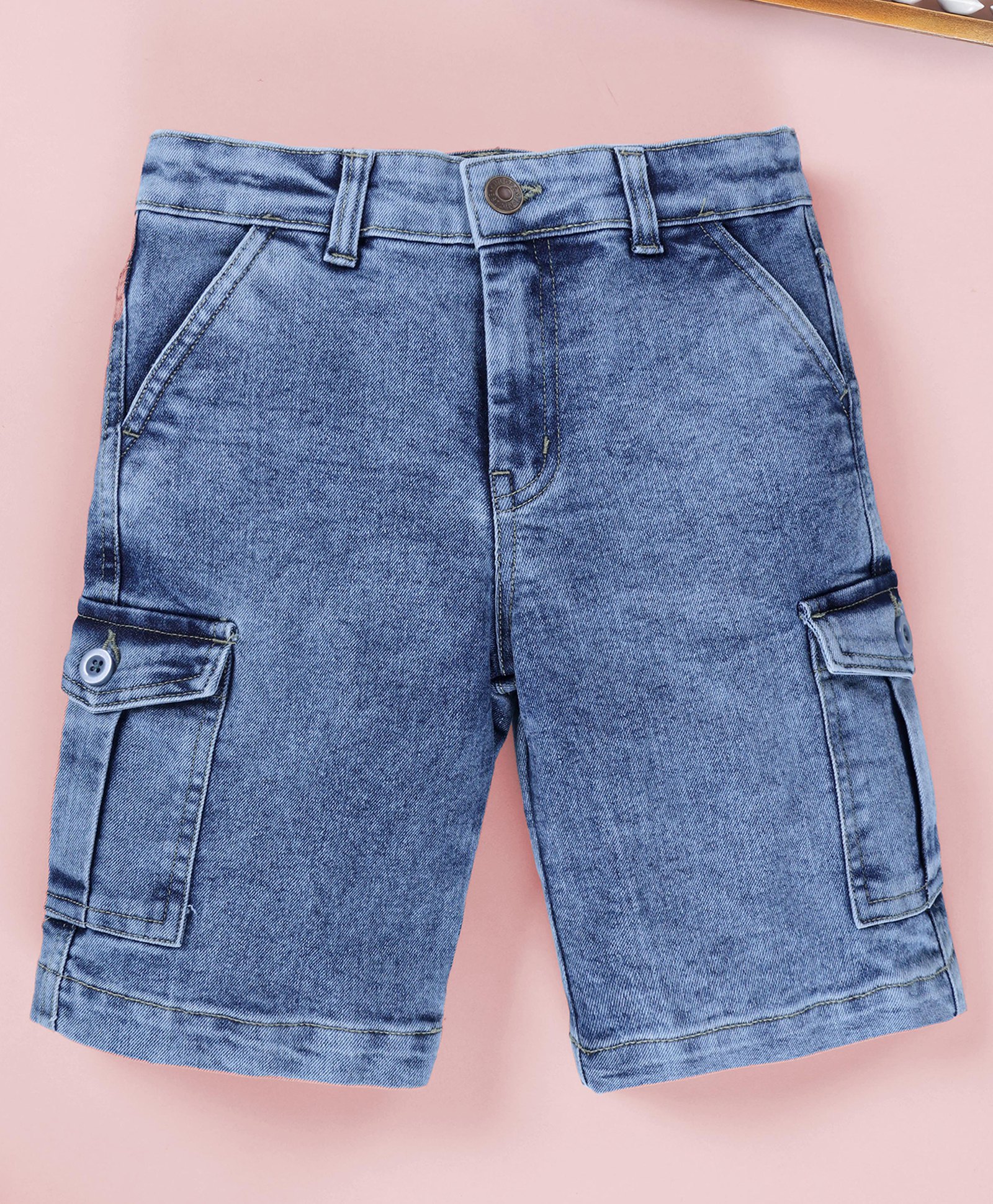 Kiddopanti Denim Woven Mild Washed Shorts - Light Rag Blue-picture-16