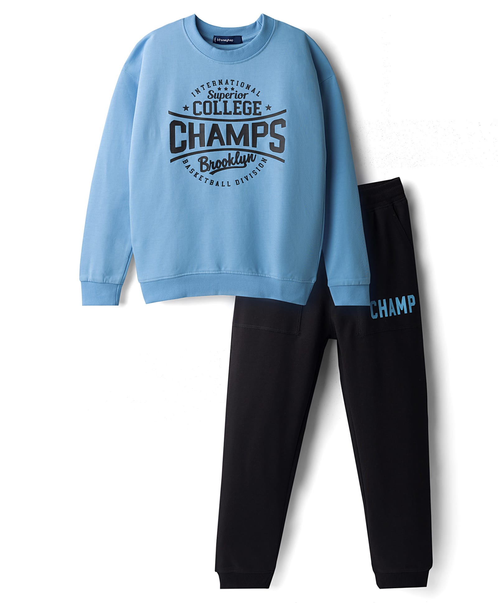Honeyhap Premium 100% Cotton Terry Knit Bio Finish Full Sleeves Winter Wear Suits With Champs Text Print - Blue & Black-picture-10