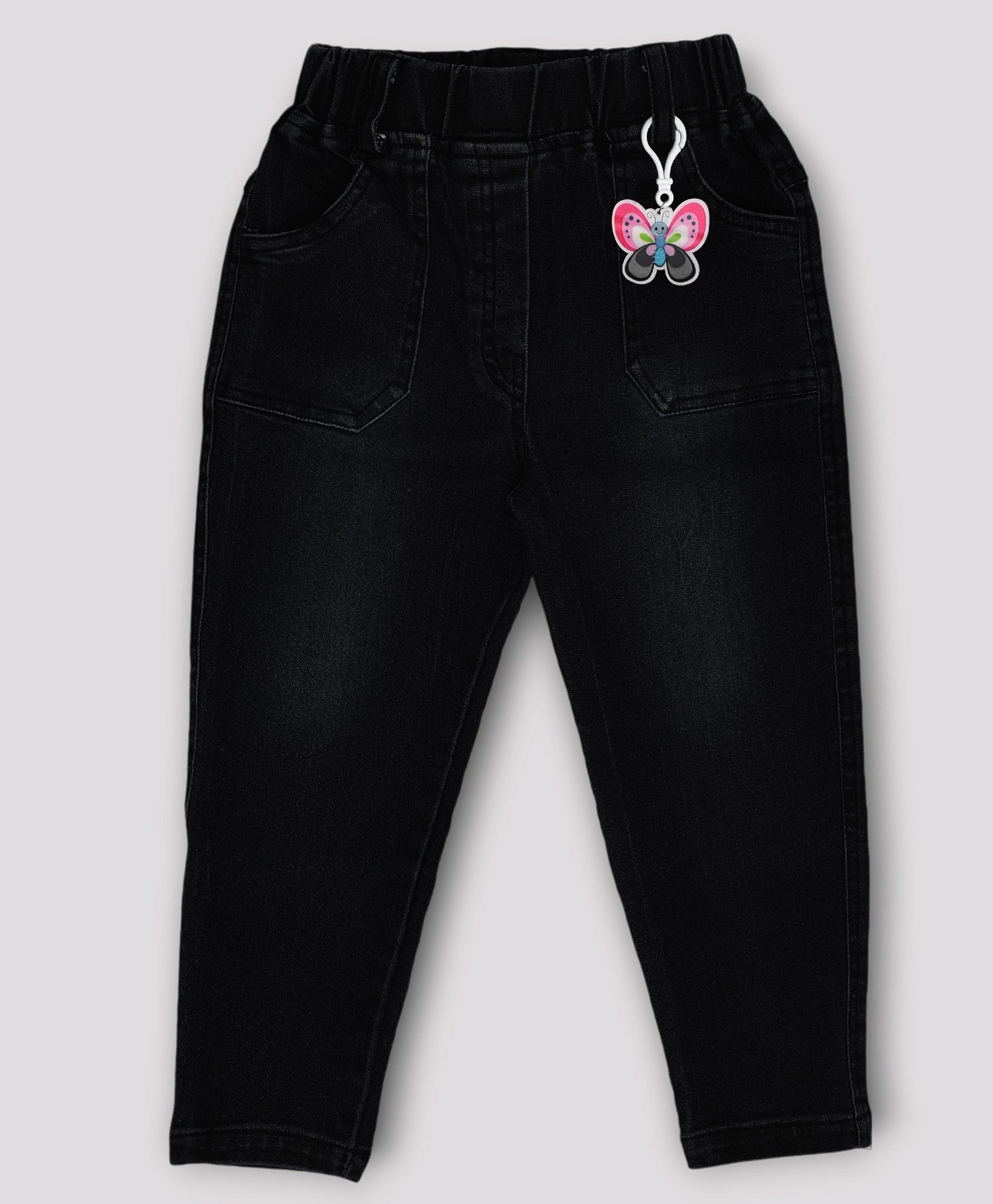 hrit Kiwi Denim Woven Washed Jeans With Butterfly Designed Key Chain - Black-picture-17
