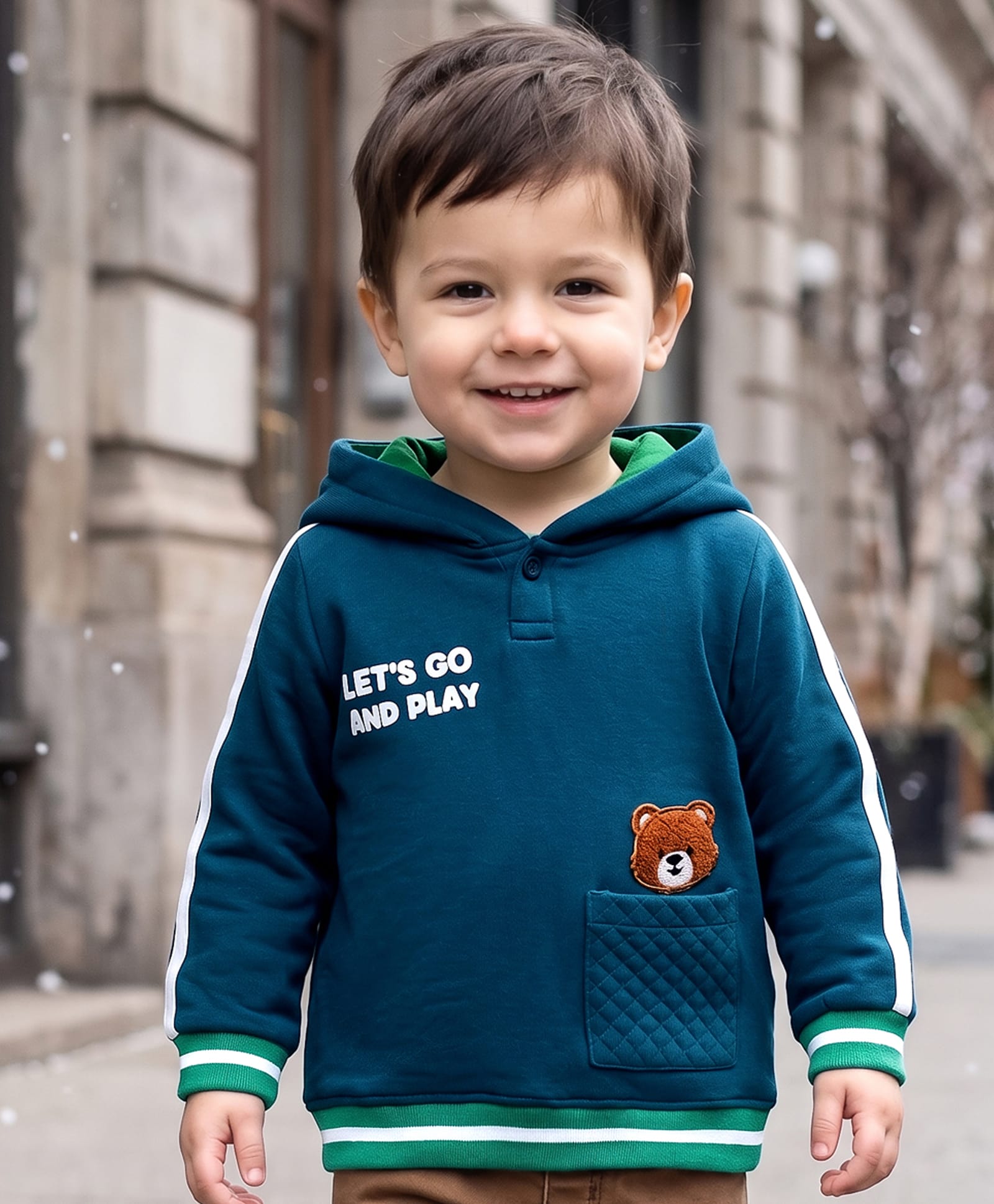 Babyhug Fleece Knit Full Sleeves Hooded Sweatshirt With Teddy Bear Patch - Teal Blue-image-42