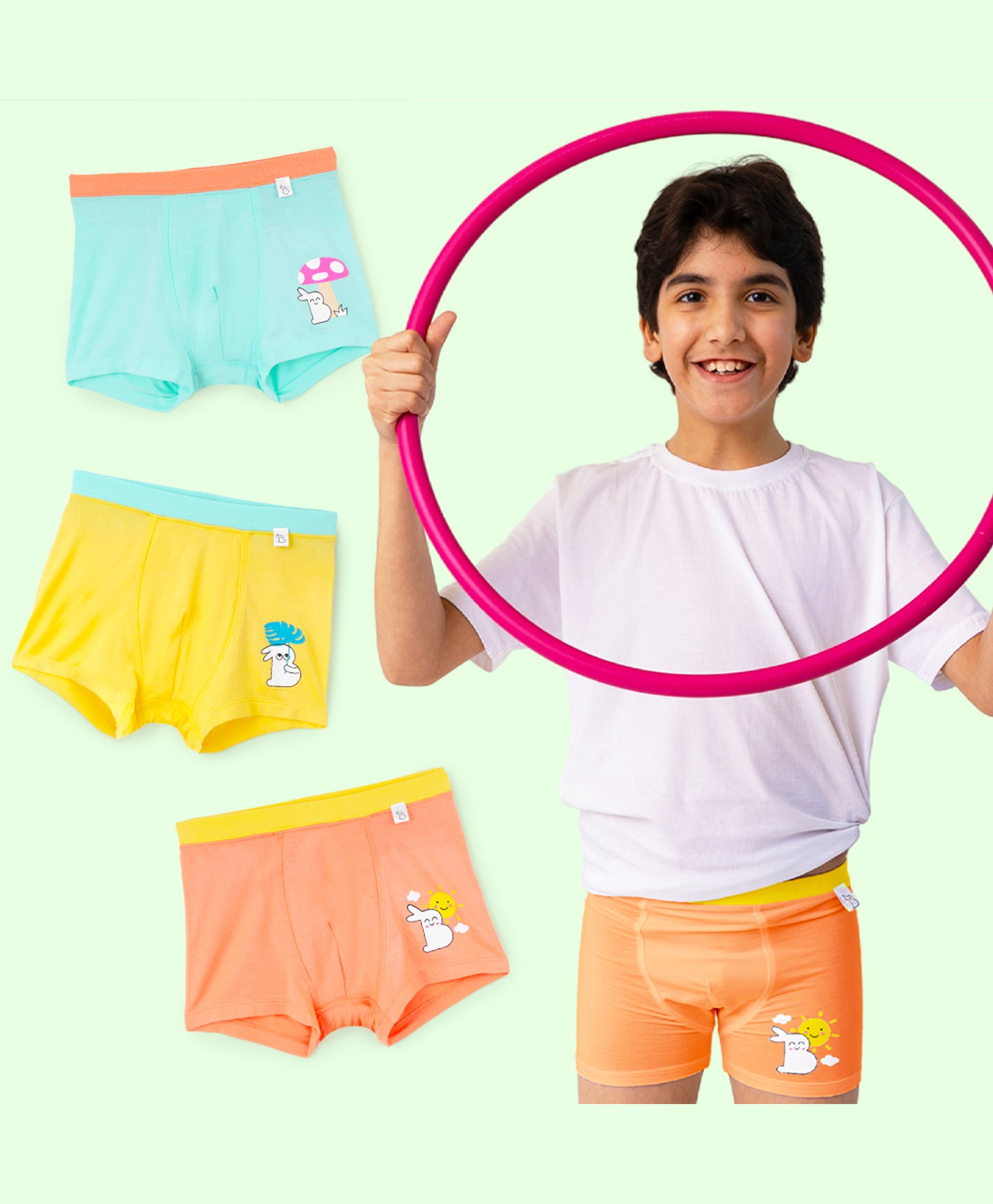 SuperBottoms Bamboo Knit Pack Of 3 Bunny Printed Super Soft Boxers With Funky Tattoo - Orange Blue & Yellow-picture-47