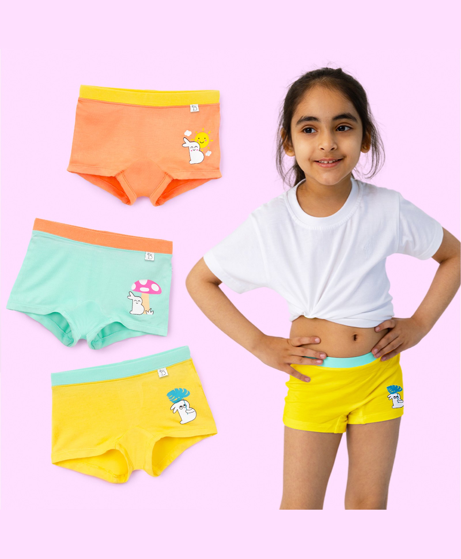 SuperBottoms Bamboo Knit Pack Of 3 Baby Bunny Designed Boy Shorts With Funky Tattoo - Blue Orange & Yellow-picture-10