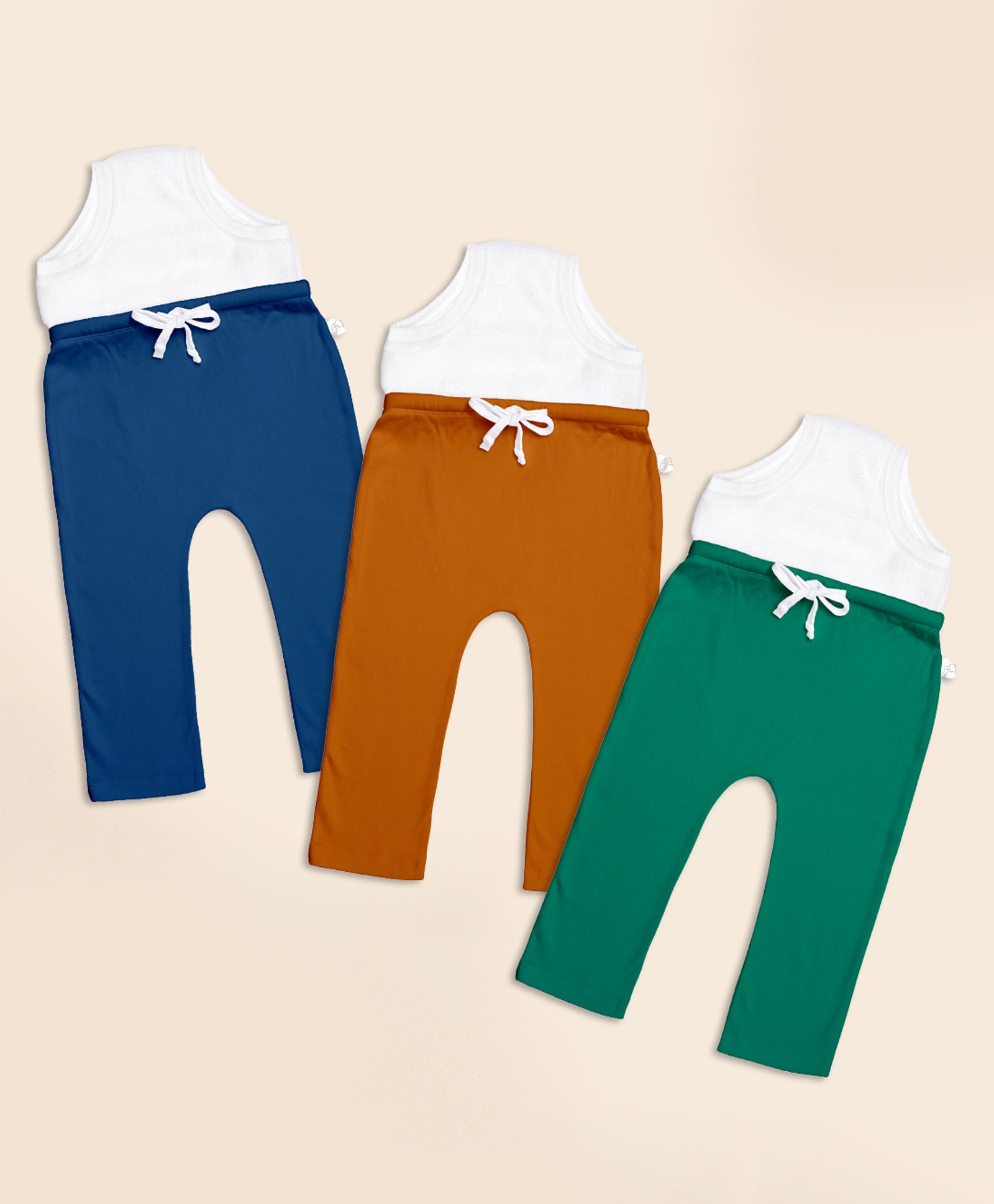 SuperBottoms Cotton Knit Pack Of 3 Solid Diaper Pants - Blue Green & Brown-image-14